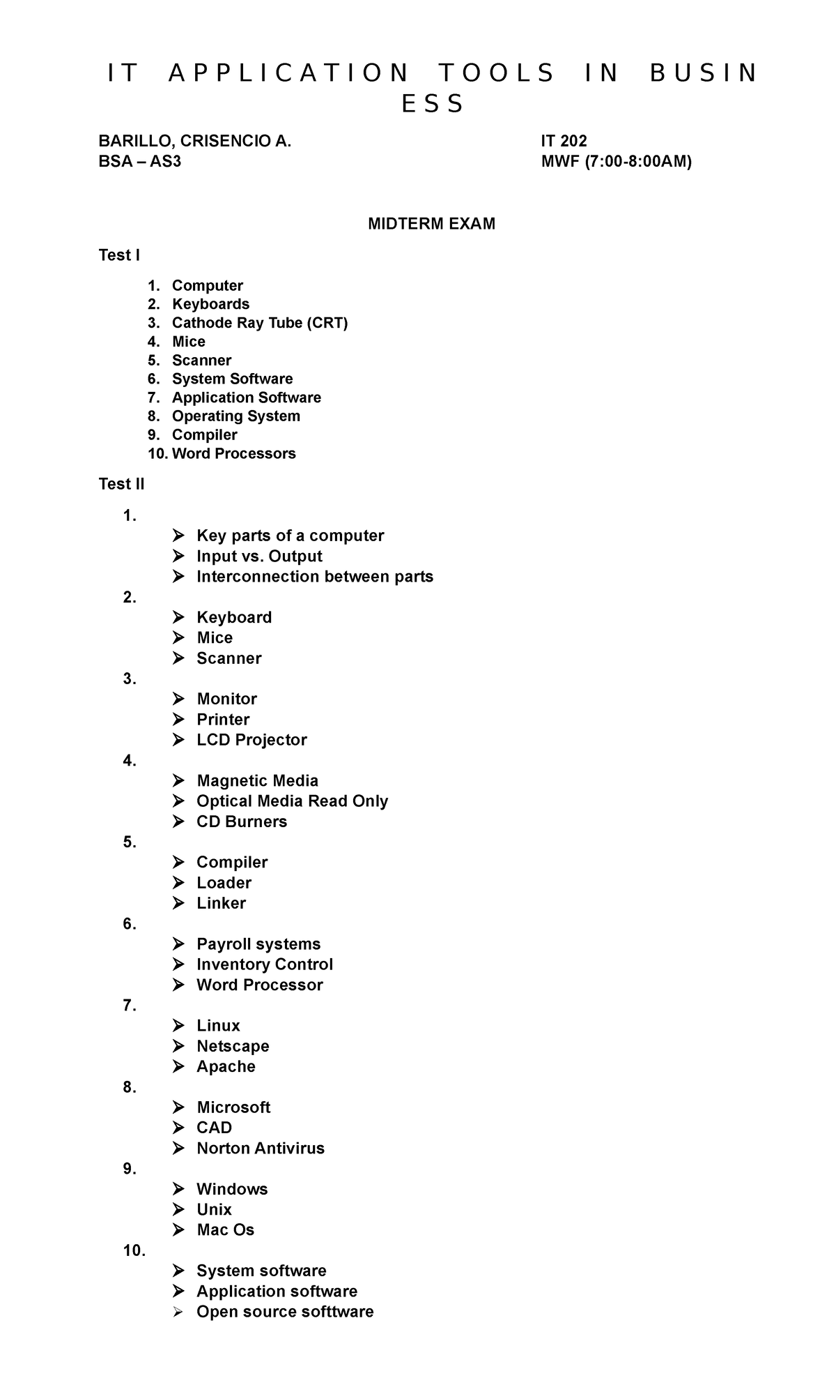 Midterm Exam Study Notes - IT 202 Application Tools in Business - Studocu