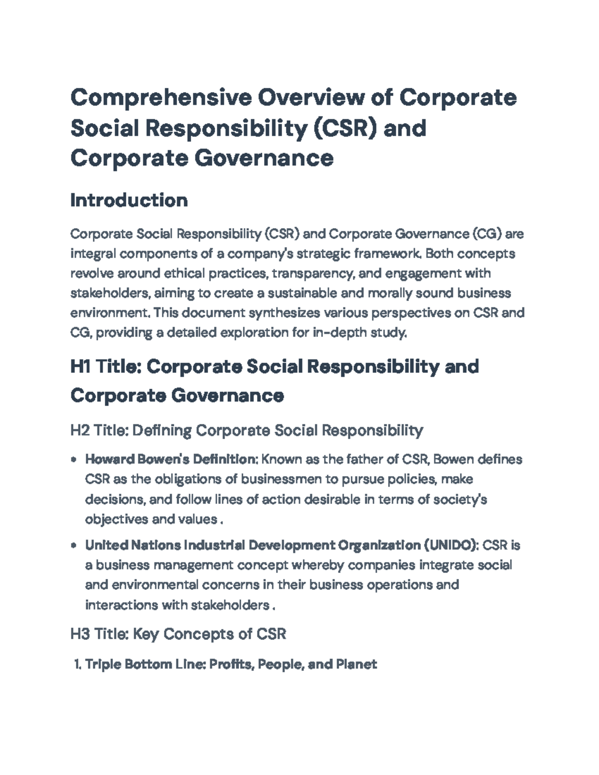 Corporate Social Responsibility (CSR) & Governance Overview ...