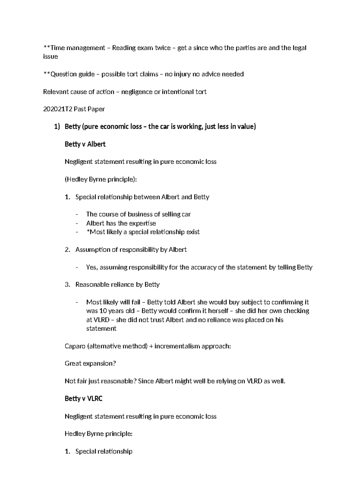 Tort Law 2021T2 Past Paper - Exam Guide on Negligence & Claims - Studocu