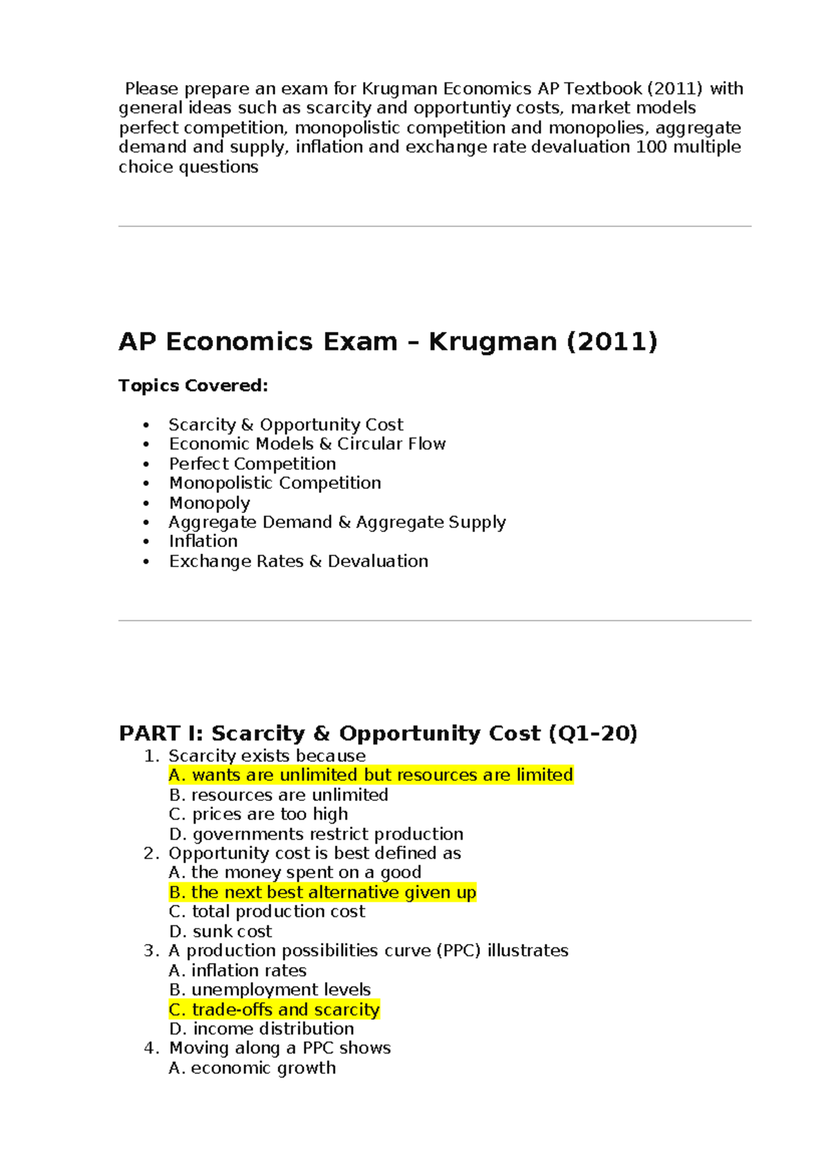 Krugman Economics AP Exam Practice Questions: MCQ Review - Studocu