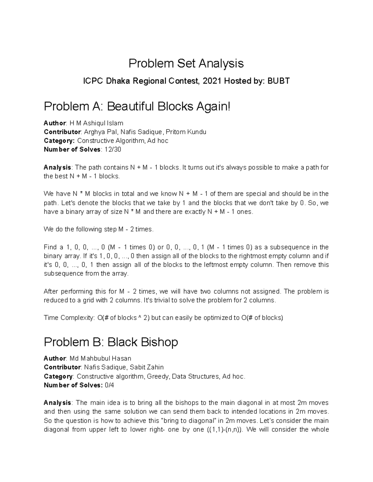 2021 ICPC Dhaka Regional Contest Problem Set Editorial Analysis - Studocu