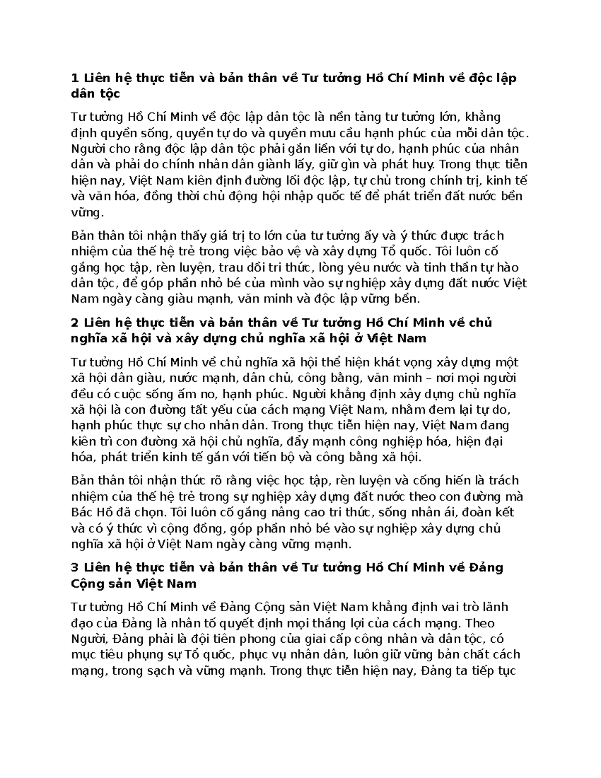 Liên hệ thực tiễn và bản thân về Tư tưởng Hồ Chí Minh - TTHCM - Document Preview