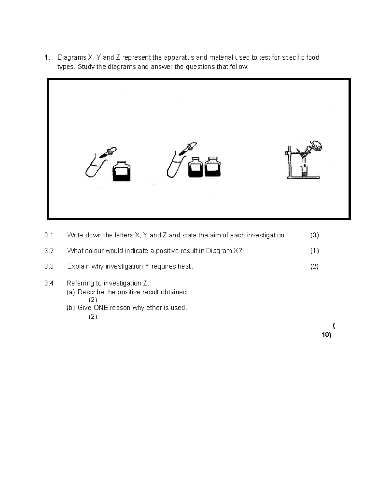 Food Testing Apparatus: Diagrams X, Y, Z Explained - Studocu