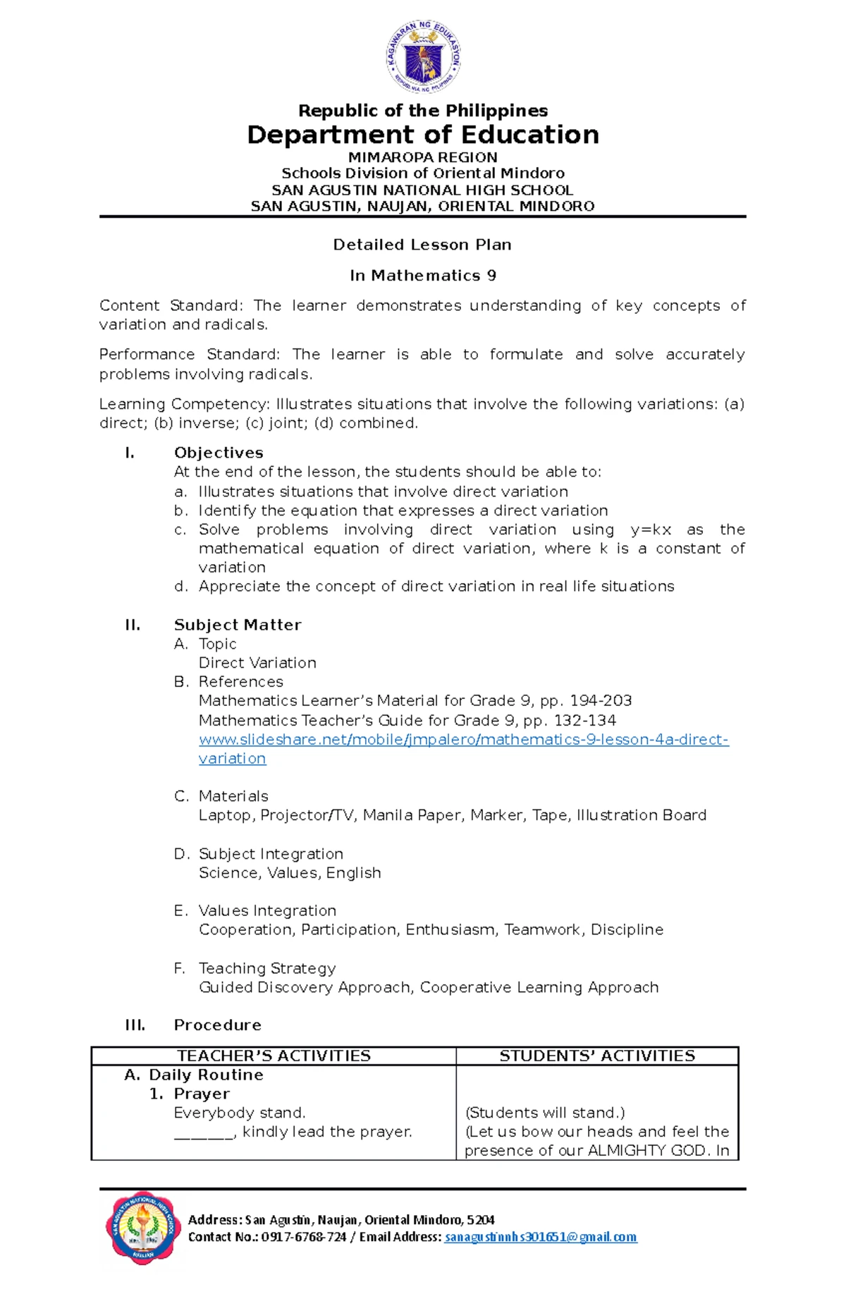 Math 9 Module 5 - Combined Variation - 9 Quarter 2 – Module V COMBINED ...