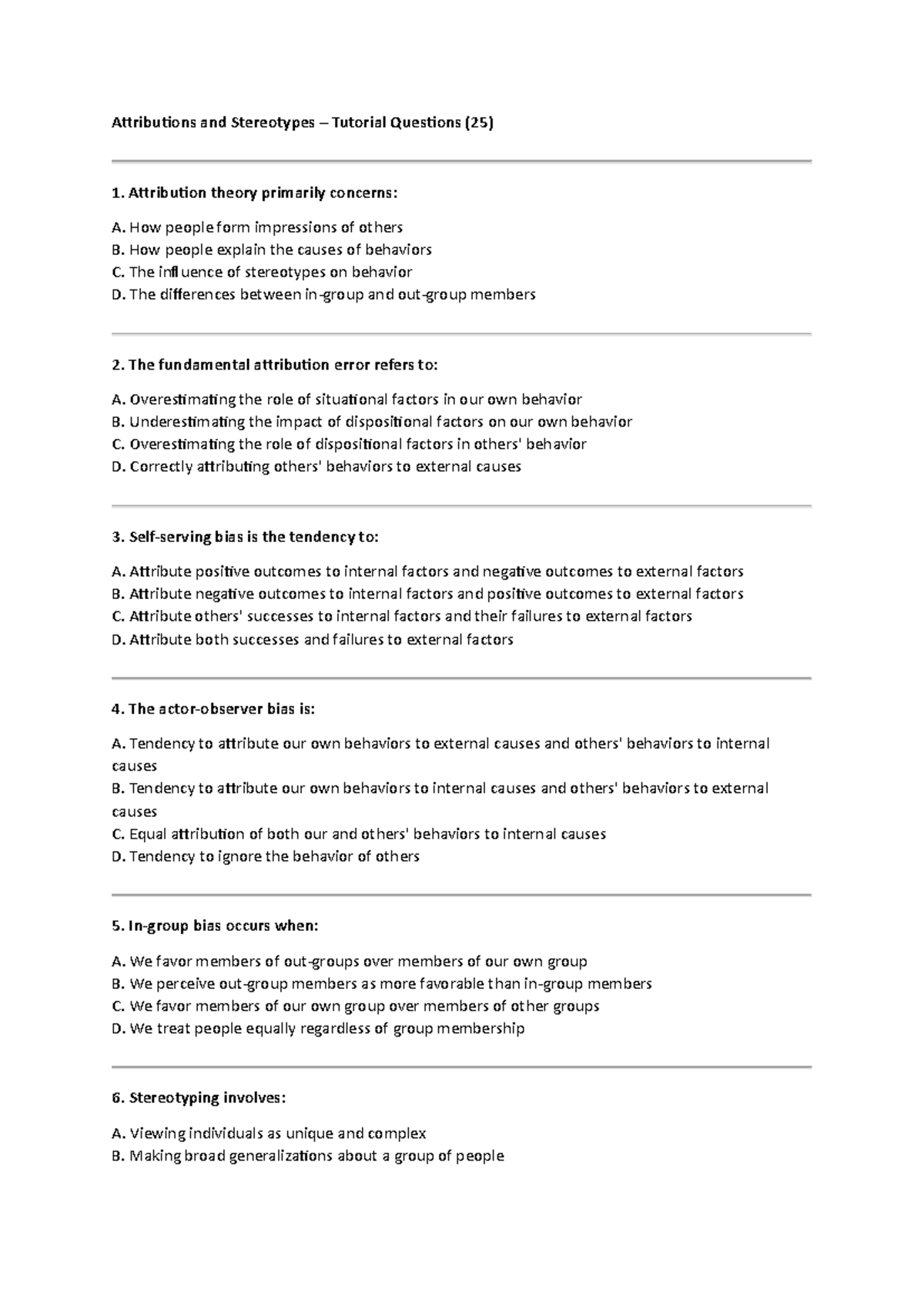Tutorial Questions on Attributions and Stereotypes (25) - Studocu