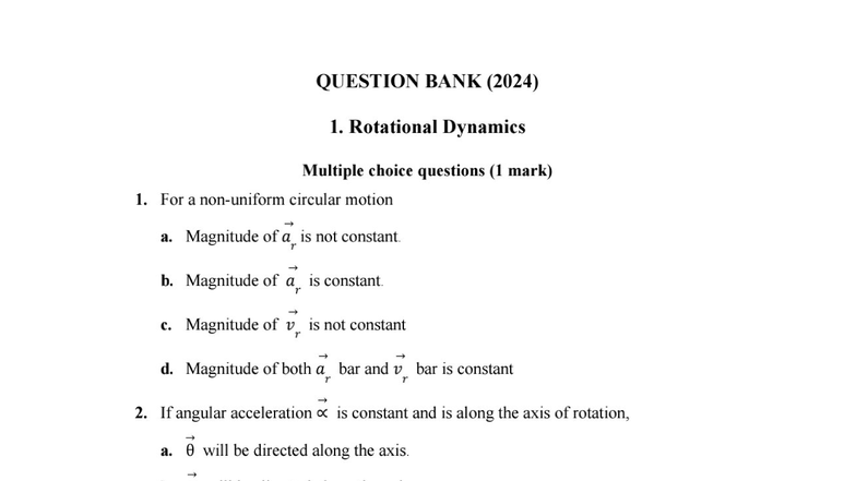 Rotational Dynamics & Current Electricity Question Bank (2024) - Studocu