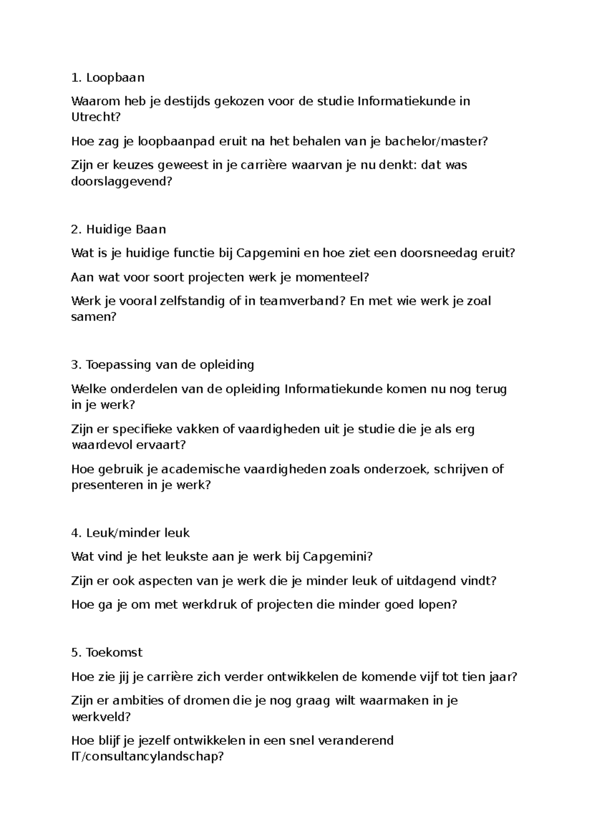 Interviewvragen over Loopbaan en Toekomst in Informatiekunde - POR ...
