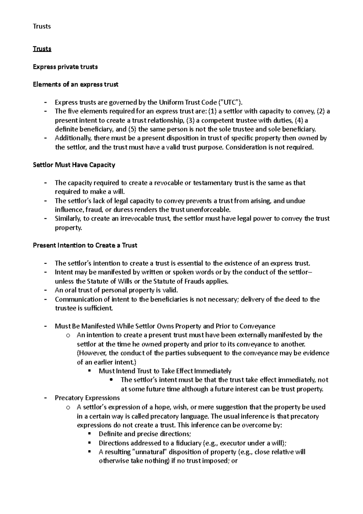 Trusts: Essential Elements and Guidelines for Express Private Trusts ...