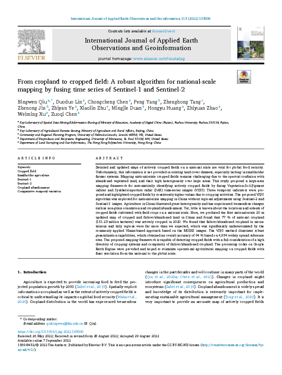 From Cropland to Cropped Field: A Robust Mapping Algorithm Using S1 ...