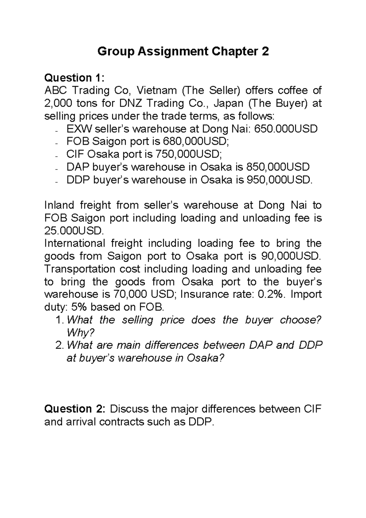 Group Assignment Chapter 2 pricing - Group Assignment Chapter 2 ...