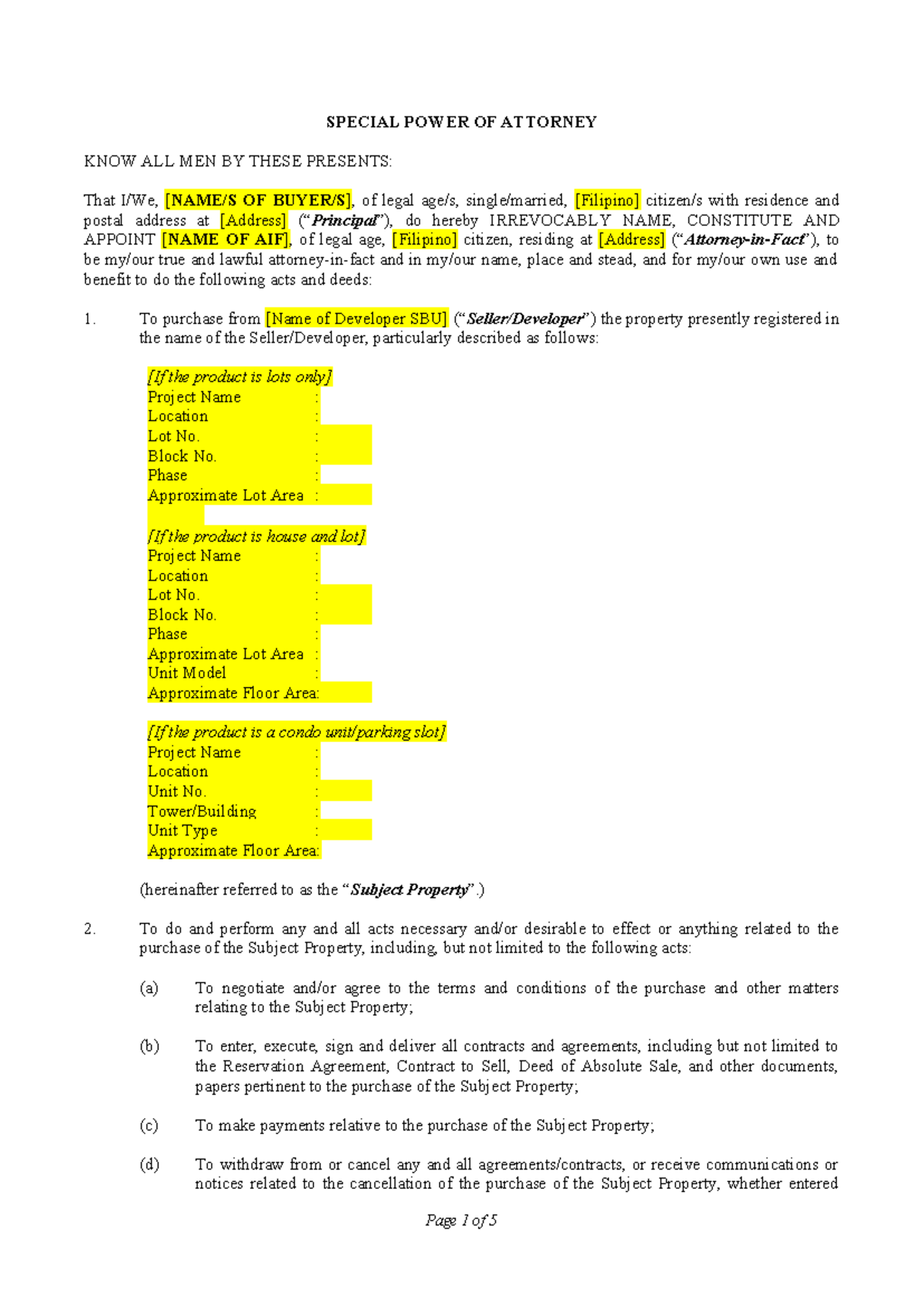 SPA Template - Individual Buyer ( Final)v2 - SPECIAL POWER OF ATTORNEY ...