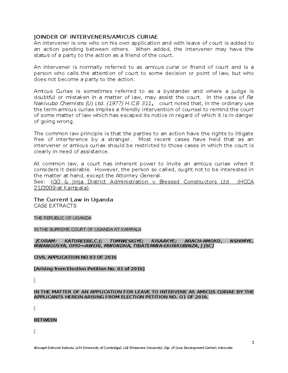 Amicus Curiae Application in Presidential Election Petition No. 01 of ...