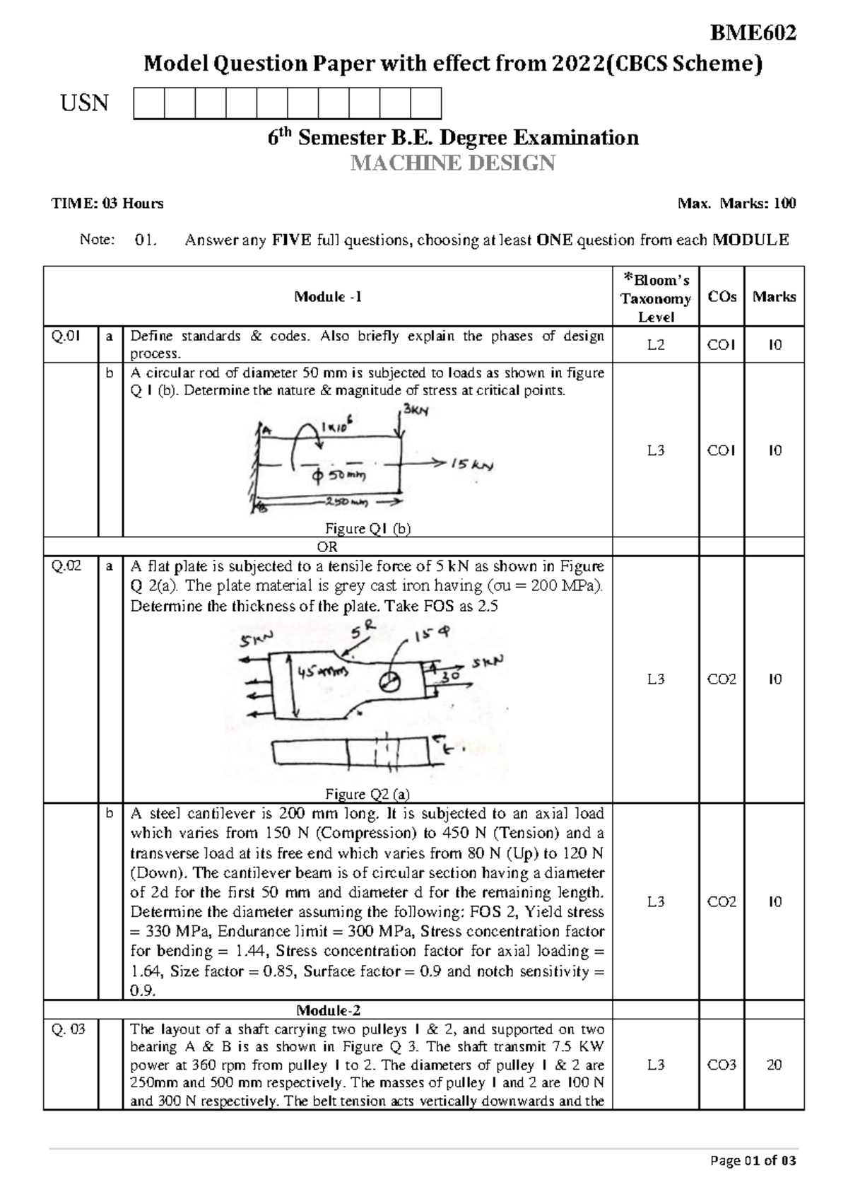 BME602 Model Question Paper: Machine Design 6th Sem Exam 2022 - Studocu