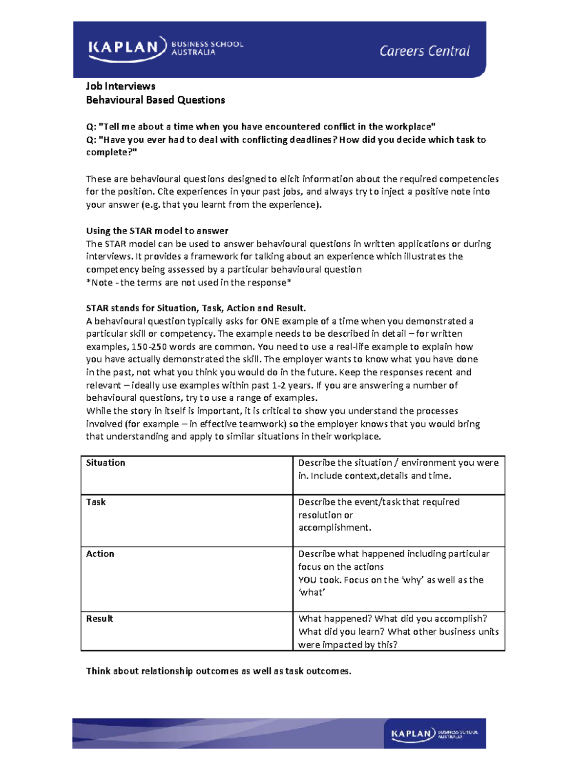 Lesson 9: Job Interviews - Behavioral Based Questions Guide - Studocu