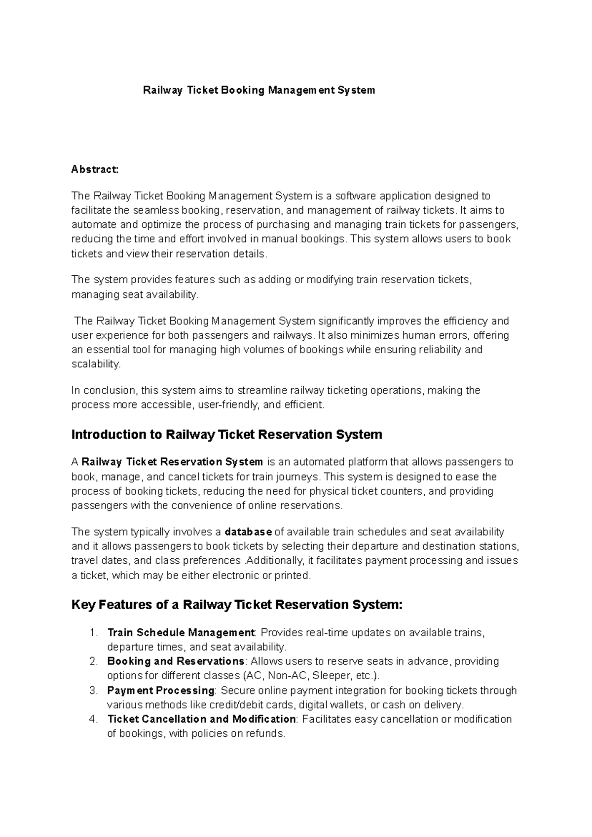 CSE Project - Railway Ticket Booking Management System Overview - Studocu