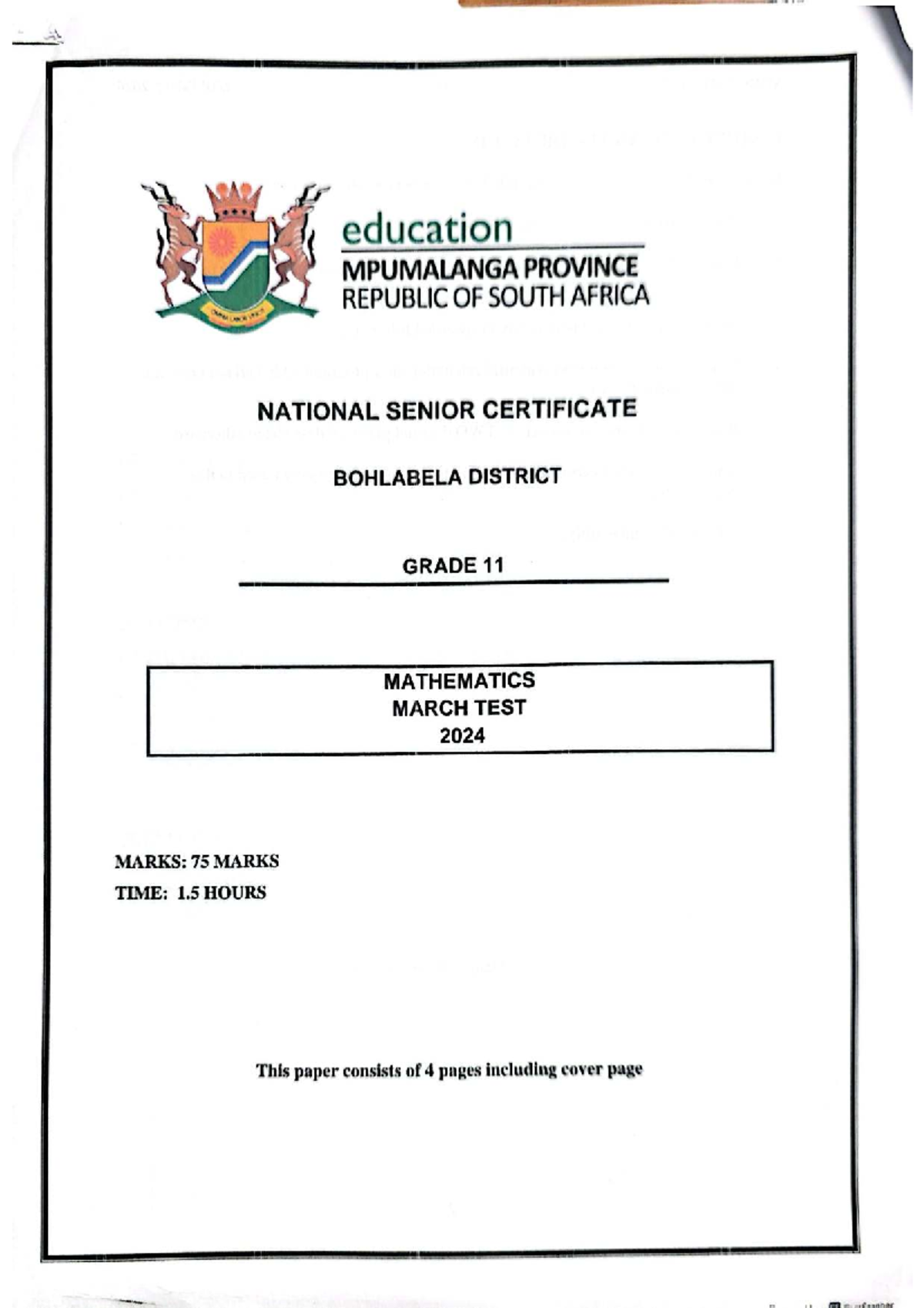 Grade 11 Mathematics March Test 2024 & 2025 - Bohlabela District - Studocu