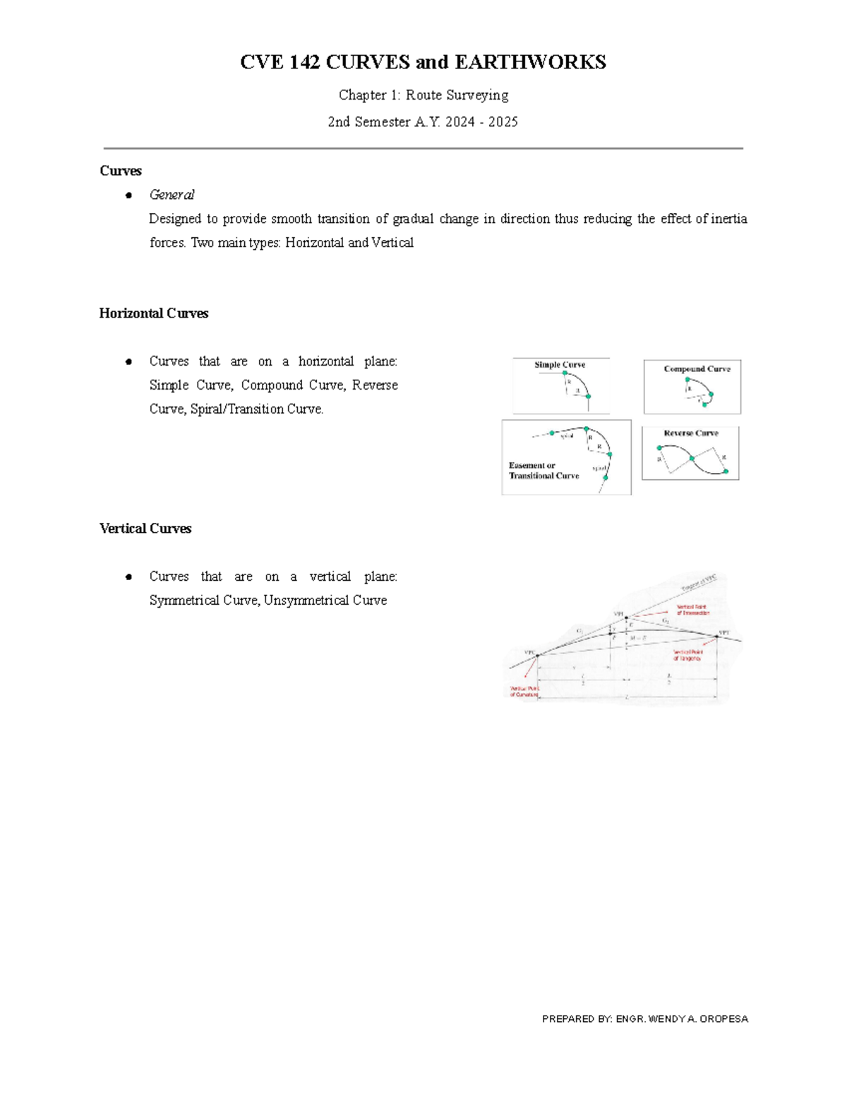 CVE 142 Chapter 1 - Route Surveying: Curves and Earthworks Overview ...