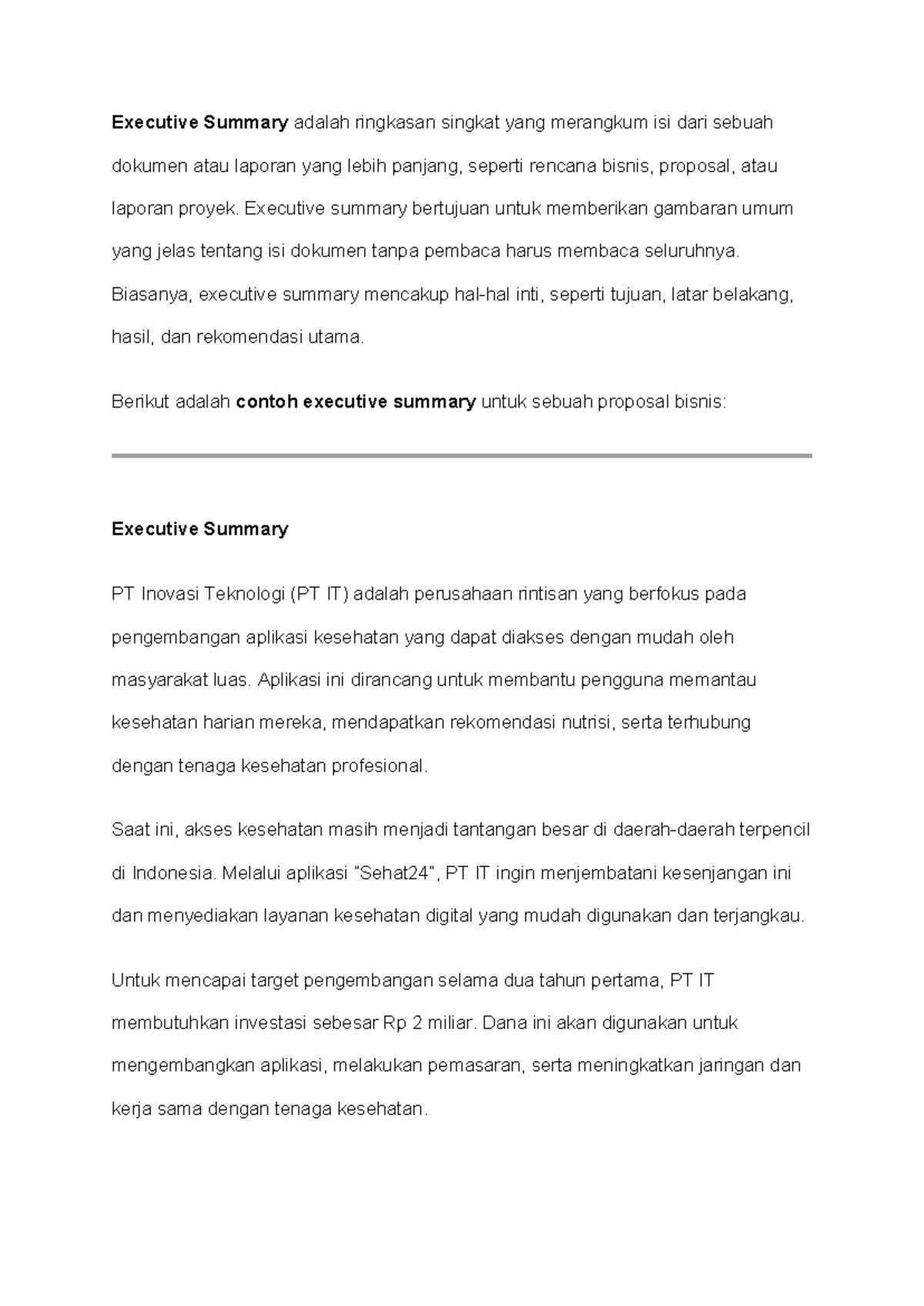 Fullaccess - exemple - Executive Summary adalah ringkasan singkat yang ...
