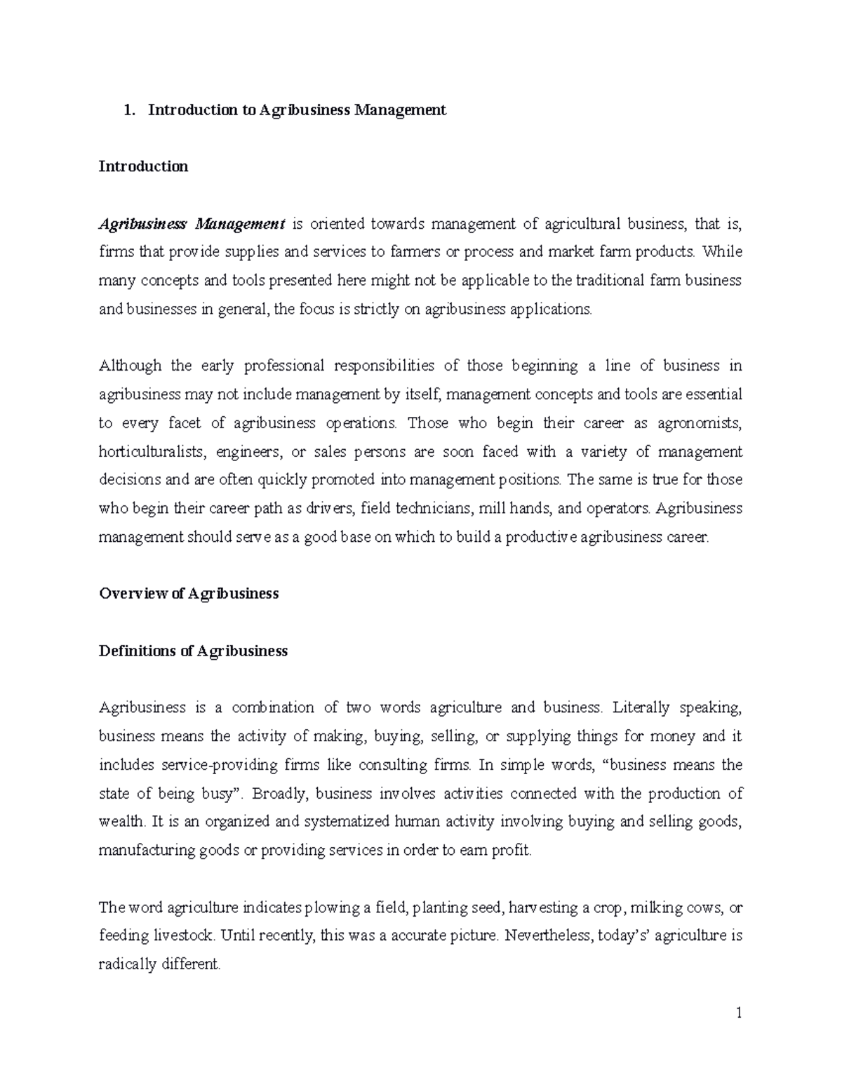 Agribusiness Management: Key Concepts from Chapters 1 & 2 - Studocu