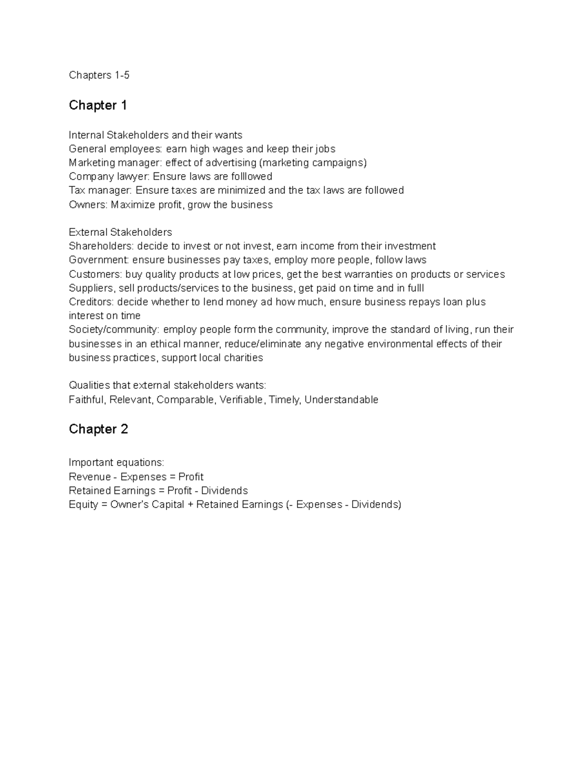 Midterm Accounting Review CH 1-5 - Chapters 1- Chapter 1 Internal ...