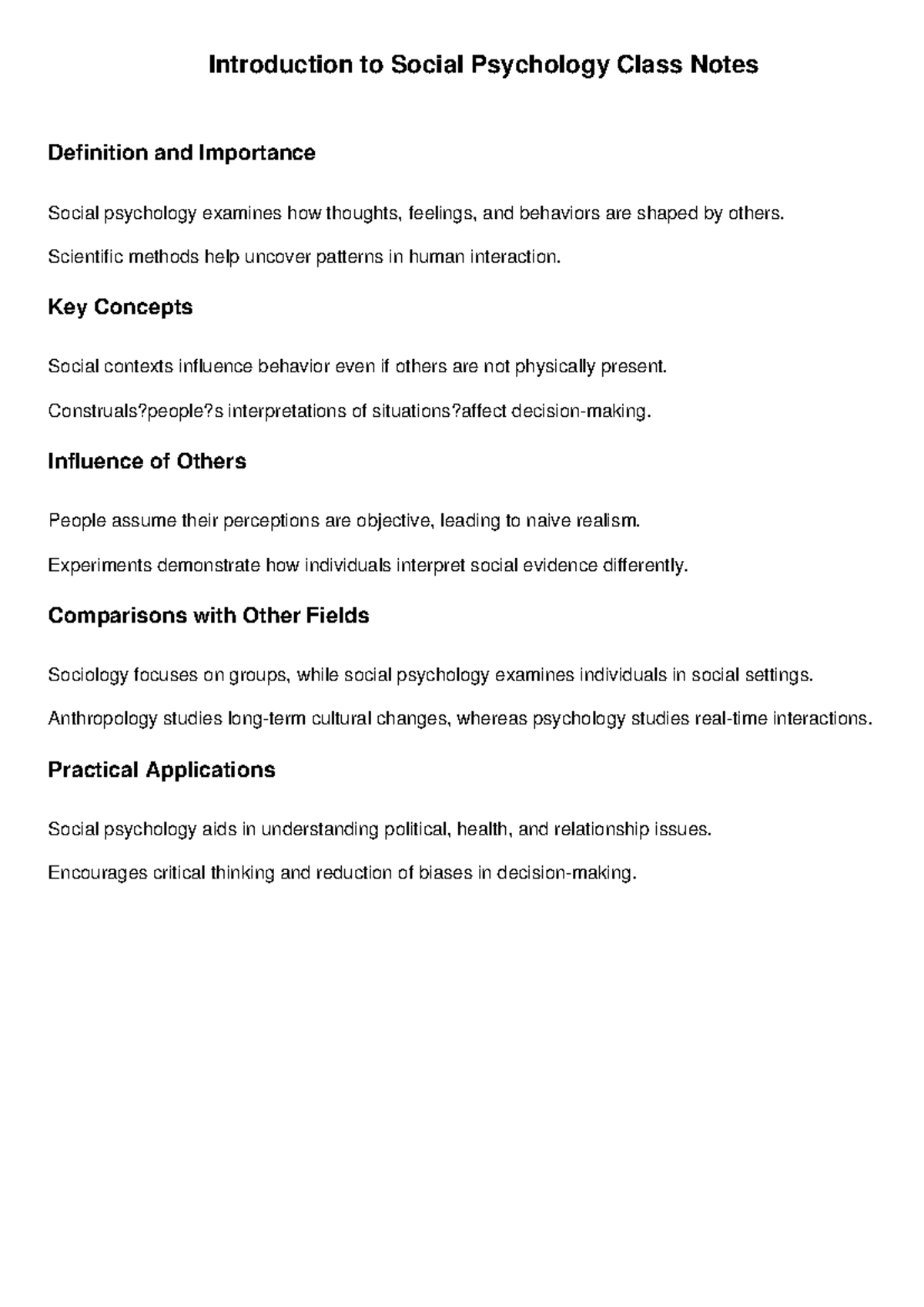 Introduction to Social Psychology Class Notes (PSY101) - Studocu