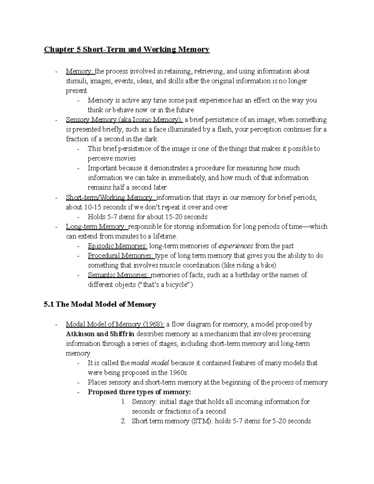 PSY 341 Exam 2 Study Notes on Short-Term and Working Memory - Studocu