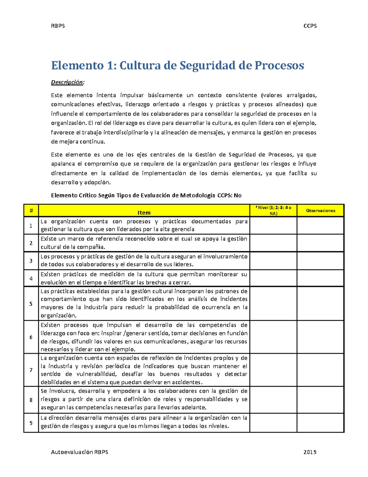 Evaluación de Competencias en Seguridad de Procesos - Elemento 3 RBPS ...