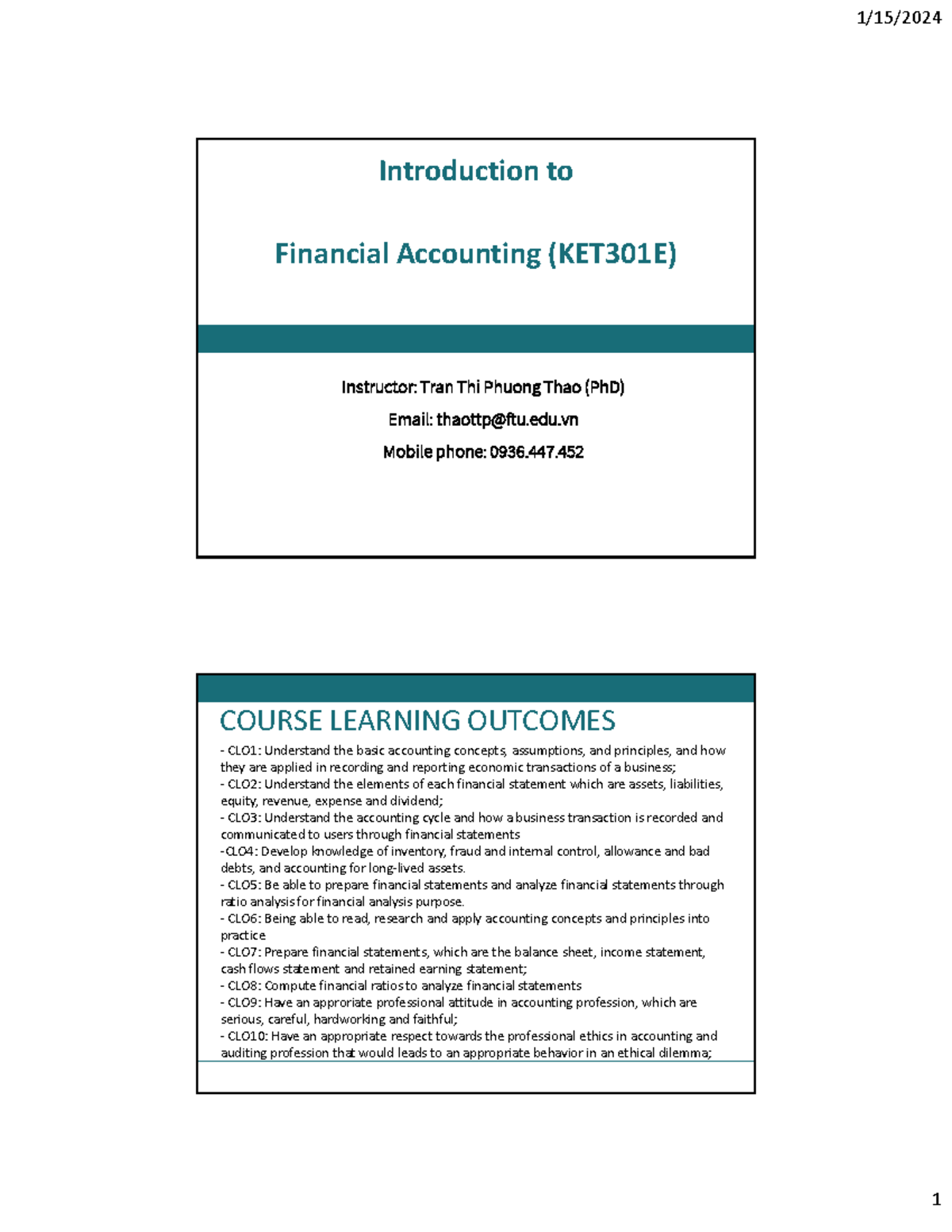 Ch01 KET301E - Lecture Notes on Financial Accounting Concepts - Studocu