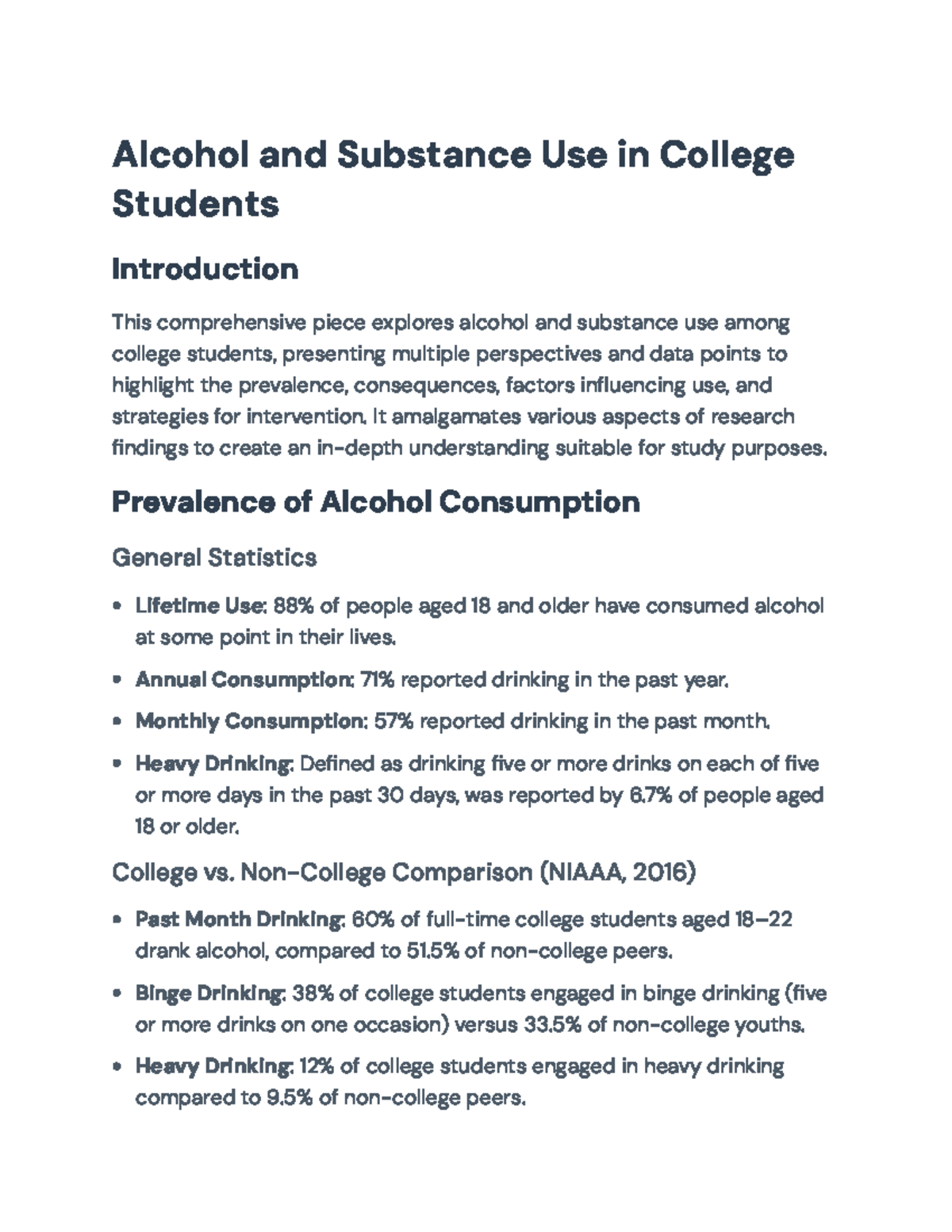 Alcohol and Substance Use Among College Students: Insights ...