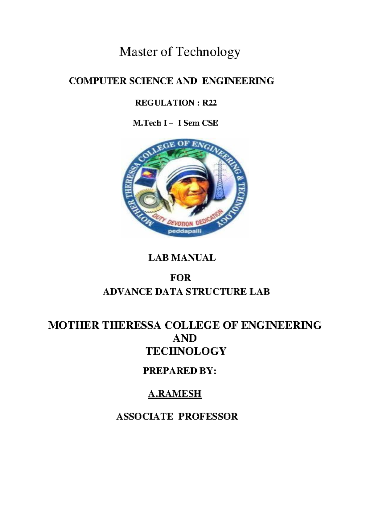 ADSS LAB Manual: M.Tech I Sem CSE R22 - Advanced Data Structures - Studocu