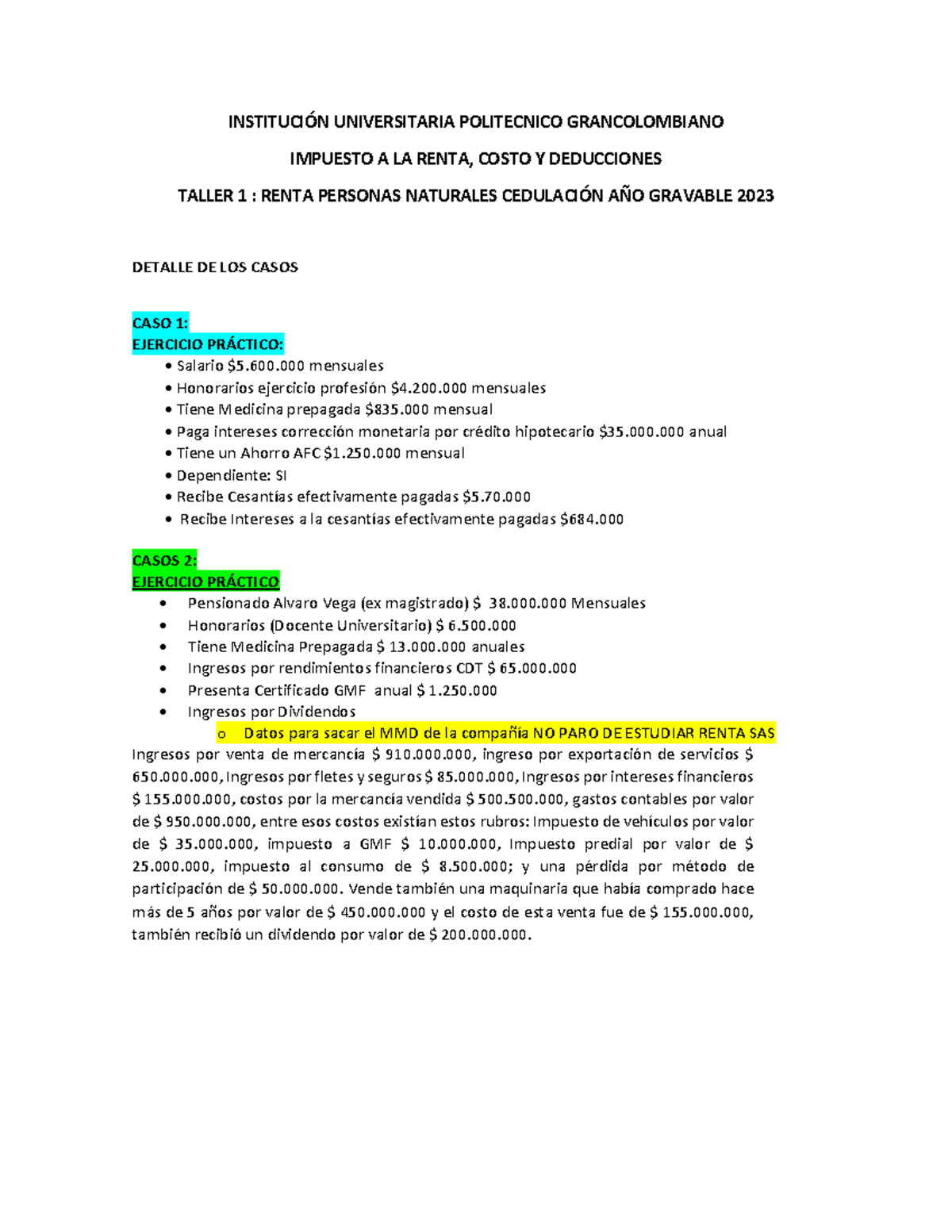 Taller 2: Análisis de Casos de Renta Personas Naturales 2023 - Studocu