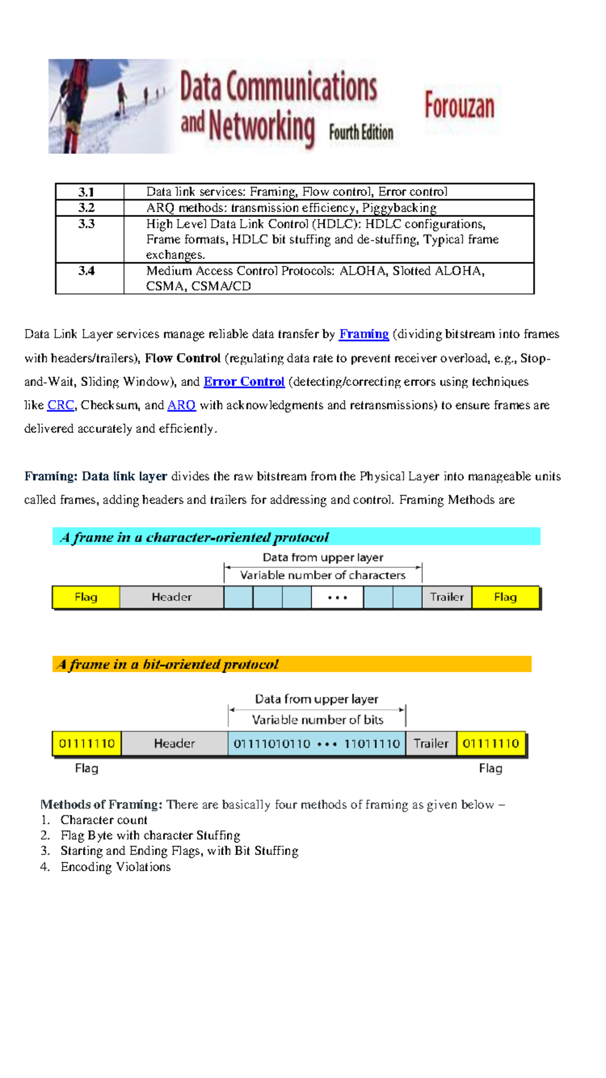 Chapter 3 Data Link Layer: Framing, Flow Control, and ARQ Methods - Studocu