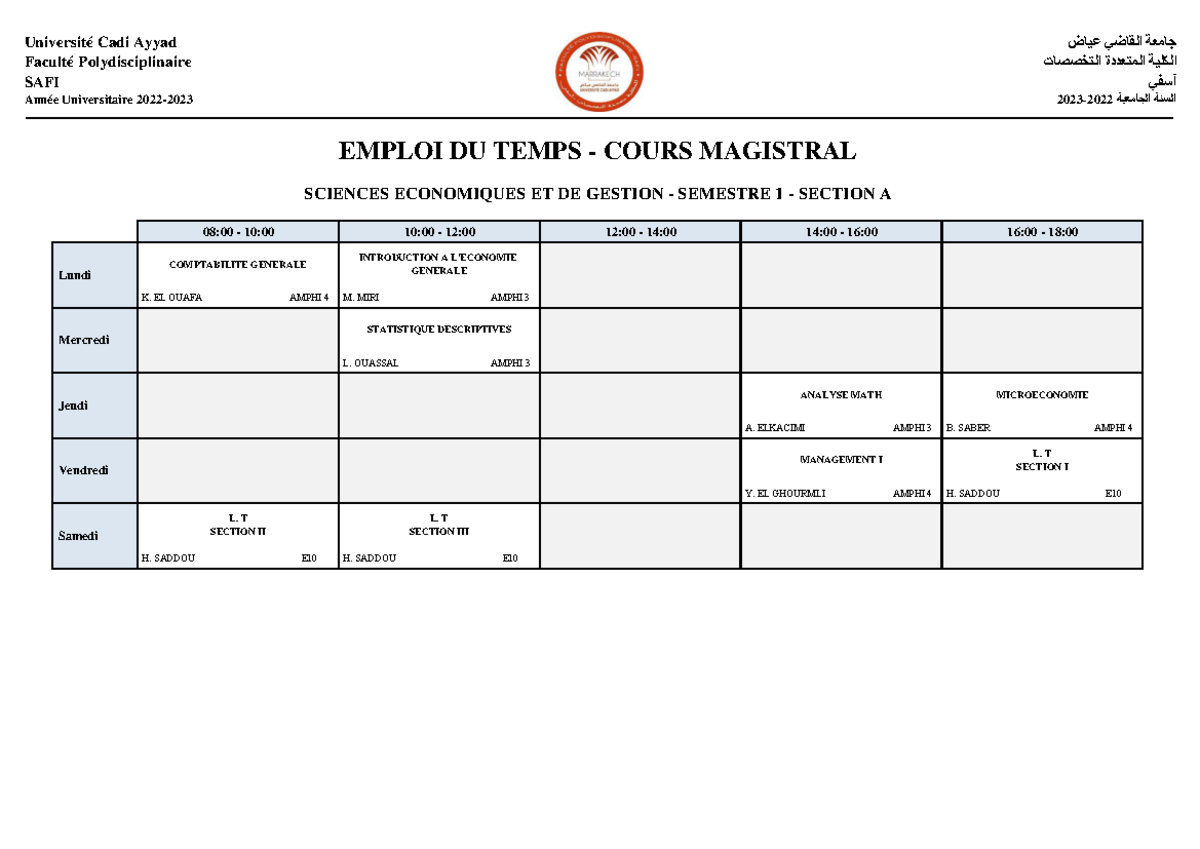 EMPLOI DU TEMPS - COURS MAGISTRAL - SCIENCES ÉCONOMIQUES ET DE GESTION ...