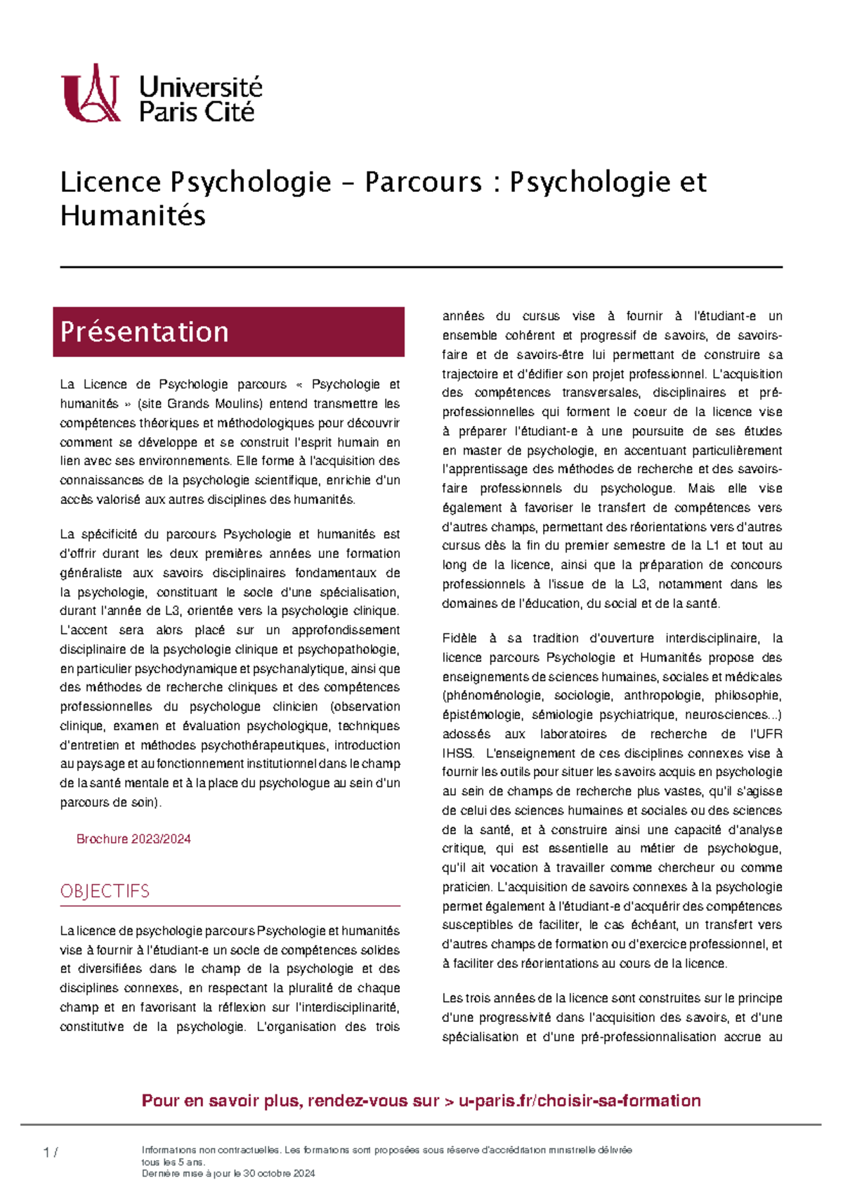 Licence Psychologie - Parcours Psychologie et Humanits Prsentation -  Studocu