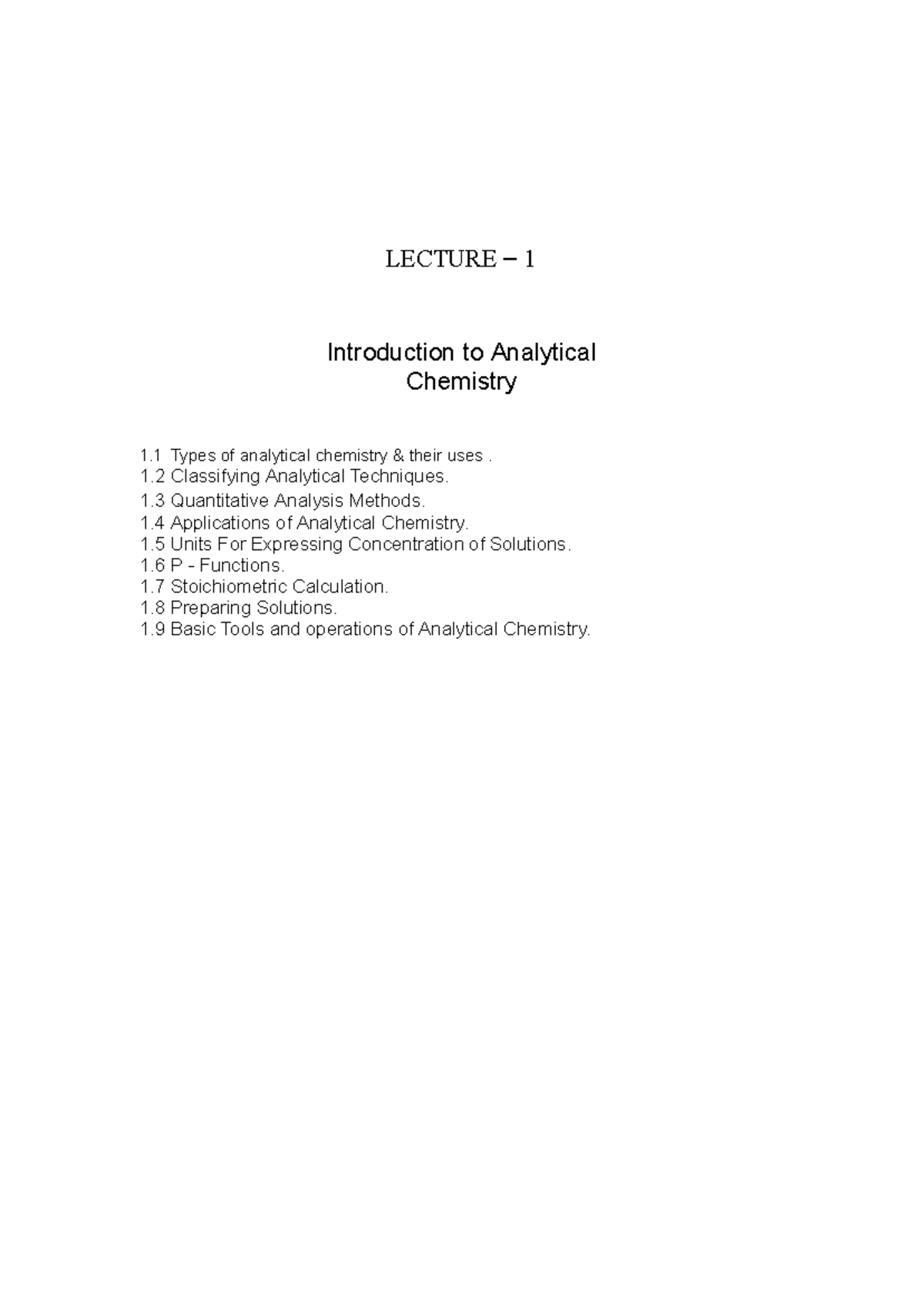 Introduction to Analytical Chemistry (CHEM 101) - Lecture Notes - Studocu
