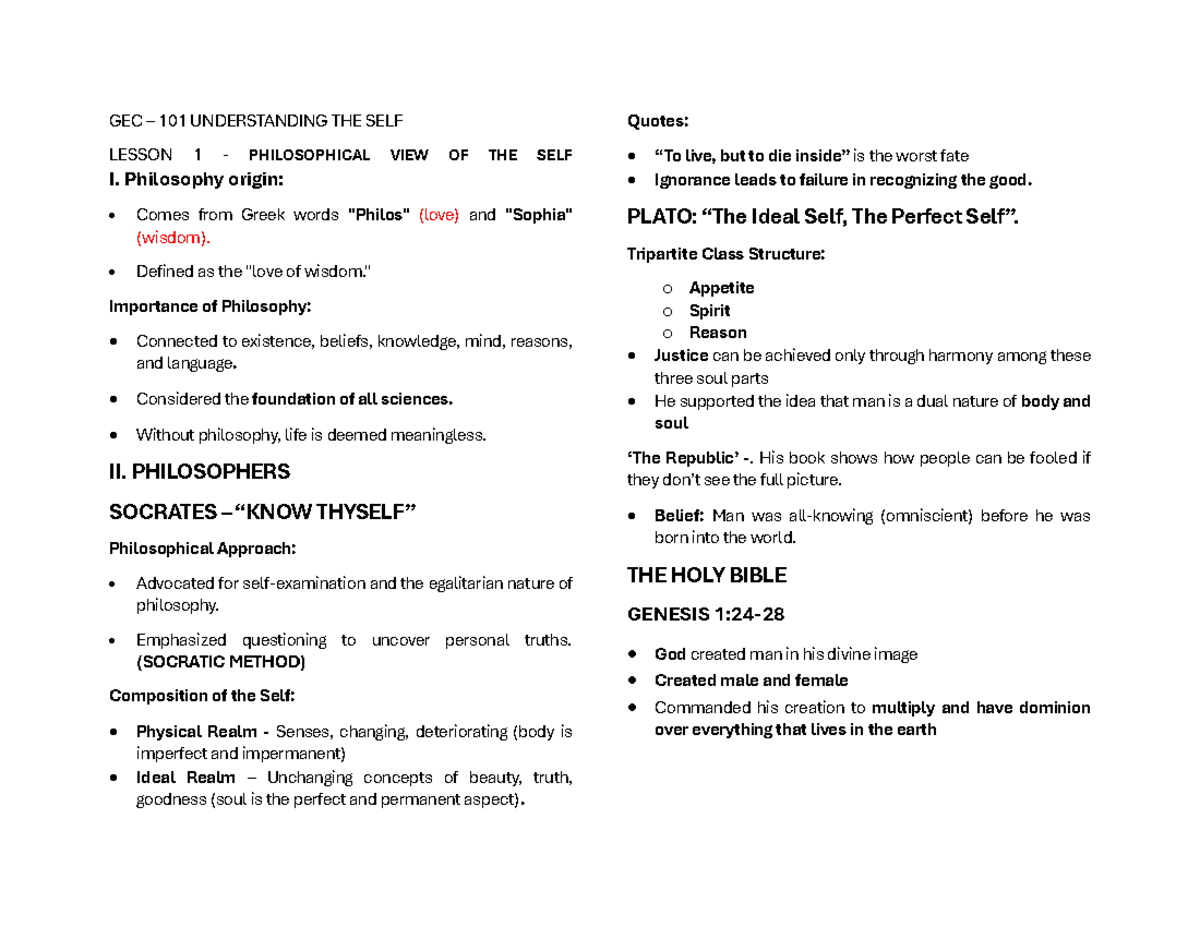 UTS - Lesson 1 - ehdiwow - GEC – 101 UNDERSTANDING THE SELF LESSON 1 ...