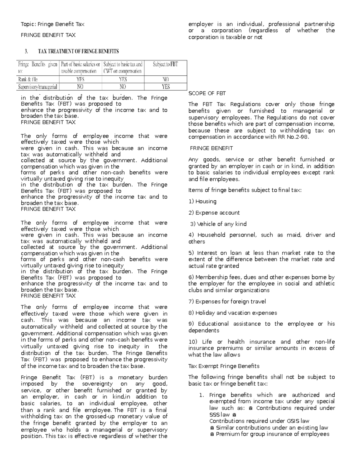 Chapter 11: Understanding Fringe Benefit Tax (FBT) Regulations - Studocu