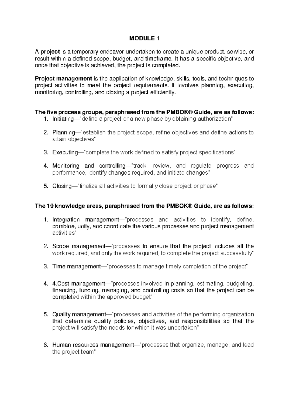 PM Module 1: Project Management Fundamentals and Classifications - Studocu