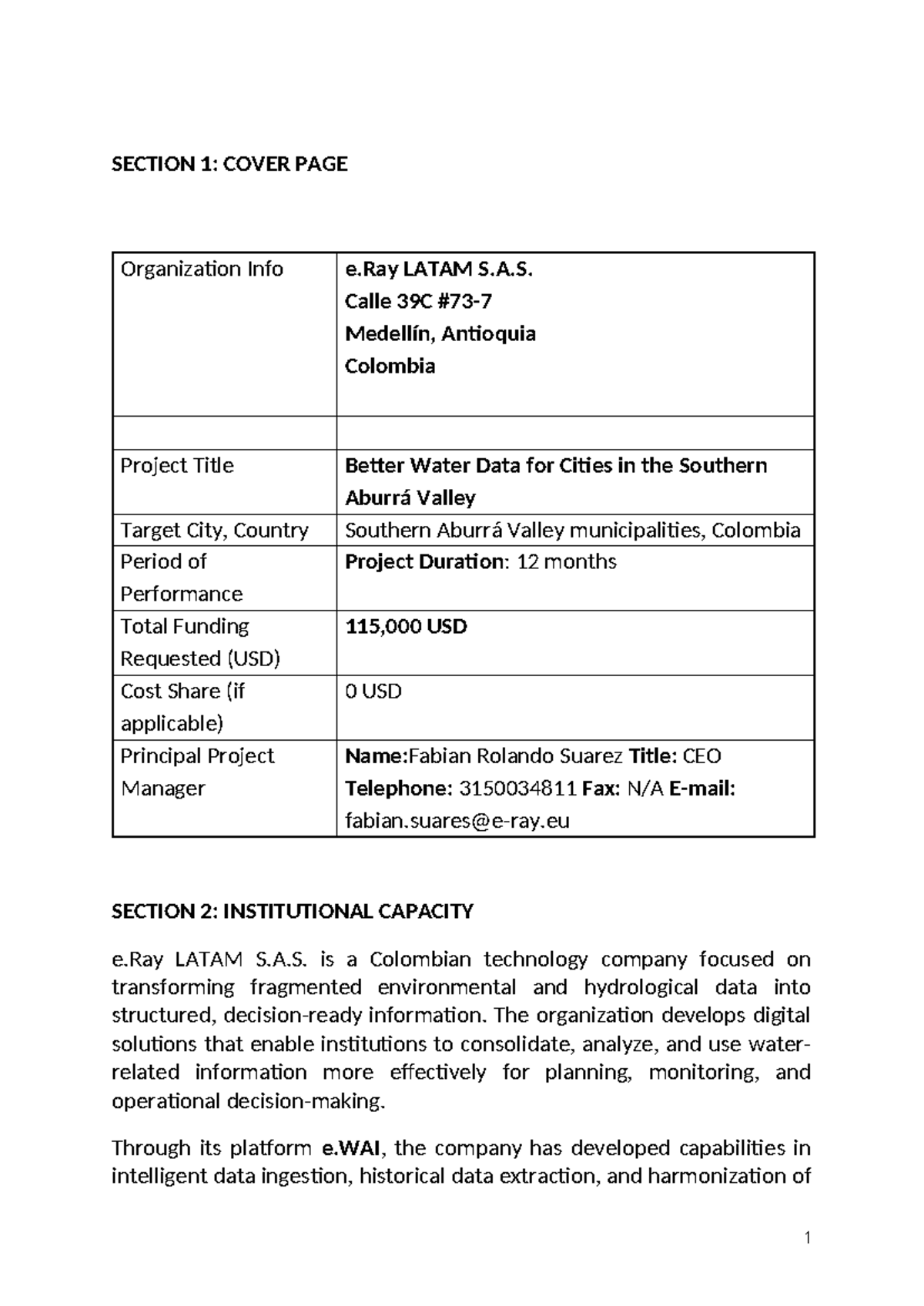Project Proposal: Better Water Data for Southern Aburrá Valley (FY24 ...
