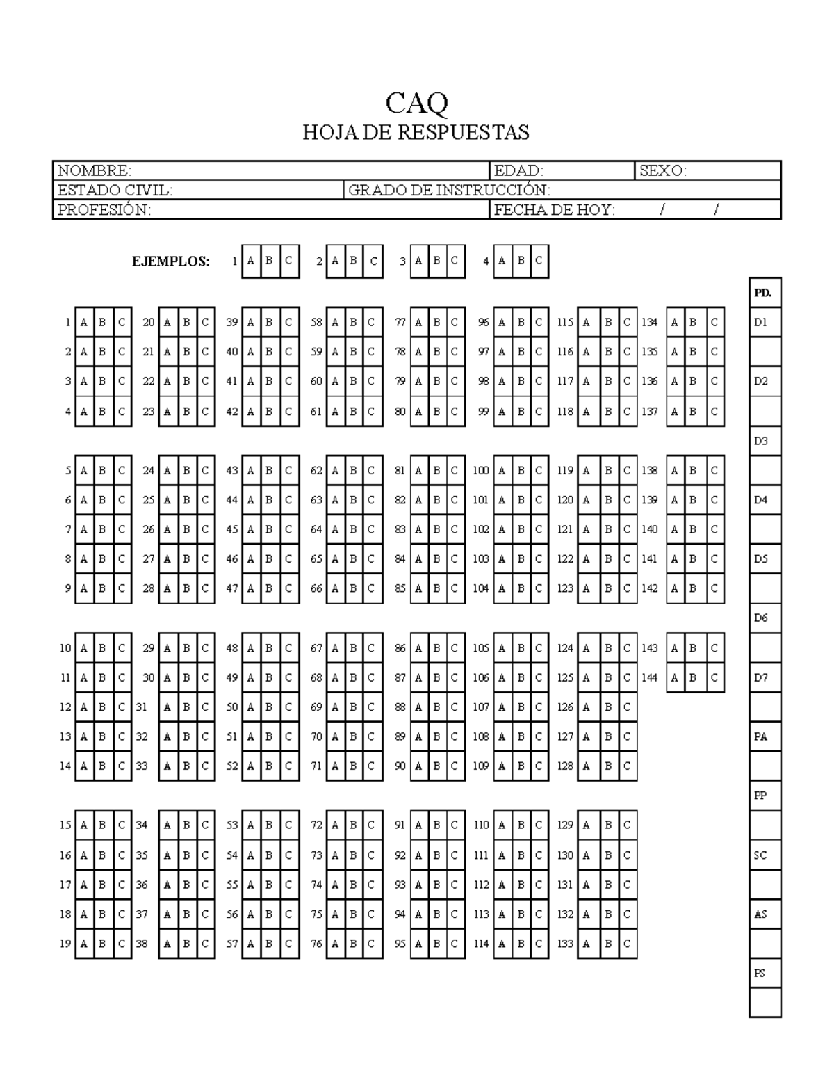CAQ - Hoja de Respuestas para Evaluación - Document Preview