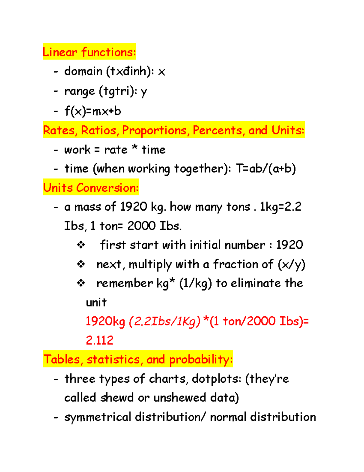 Math 101 Lecture Notes: Linear Functions, Statistics, and Probability ...