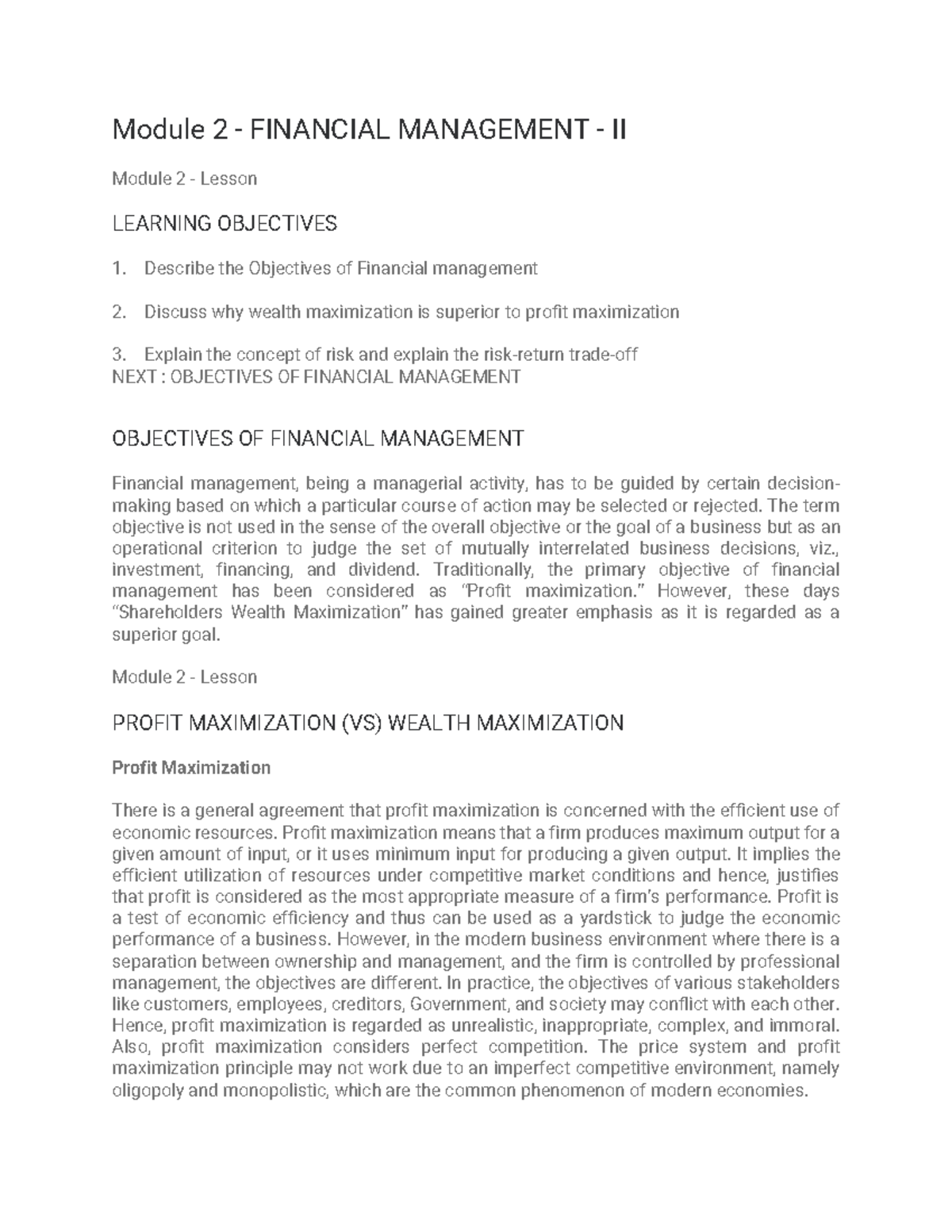 Module 2 - Financial Management - II - Module 2 - FINANCIAL MANAGEMENT ...