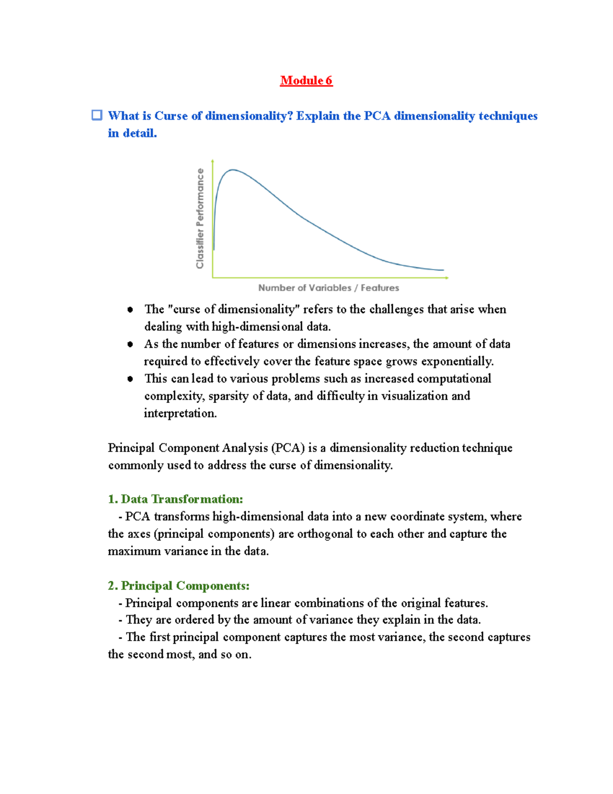 ML Module 6 - Dimensionality Techniques & PCA Insights - Studocu