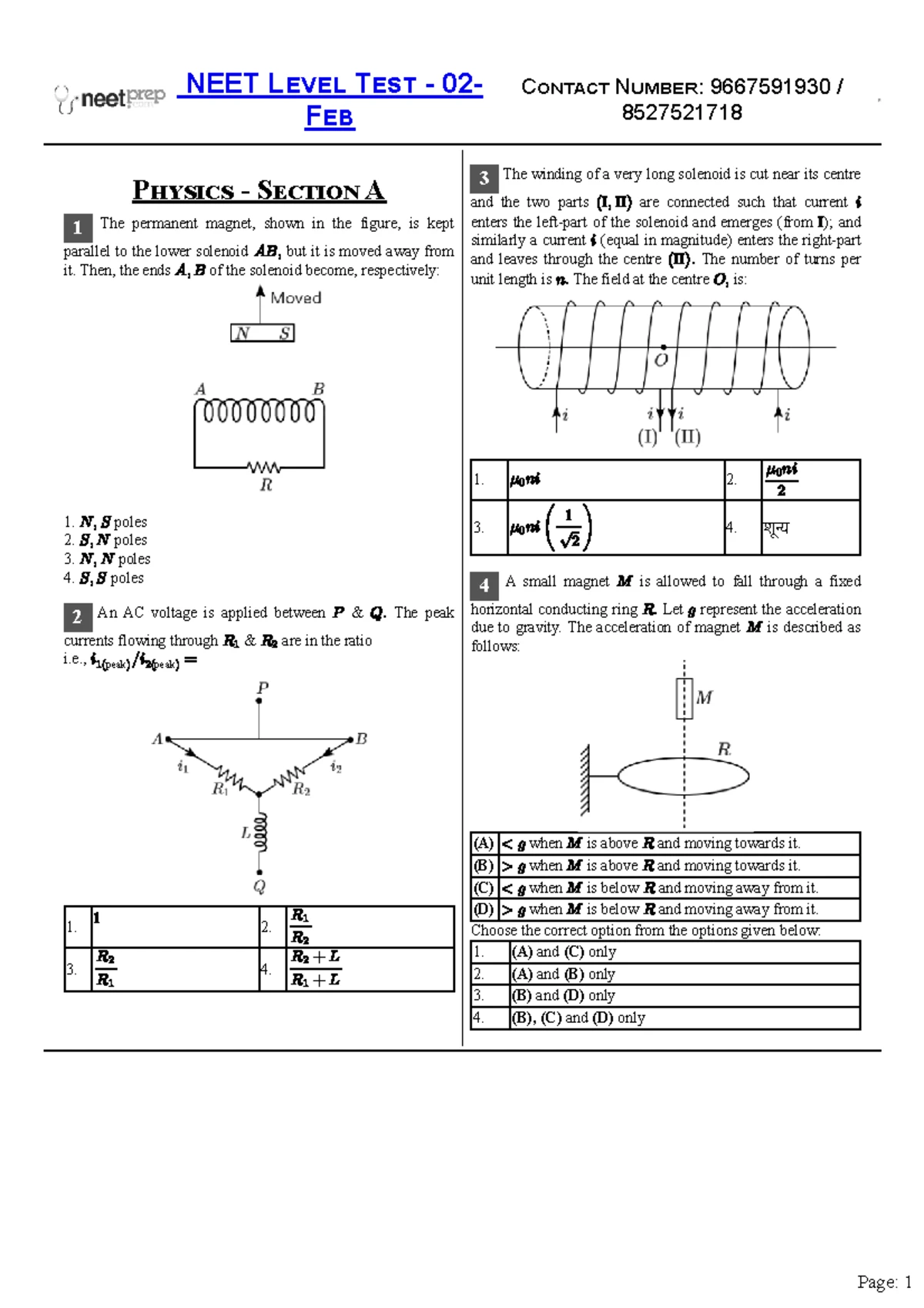 NEET Level Test Physics Questions and Solutions - 16 Feb 2025 - Studocu