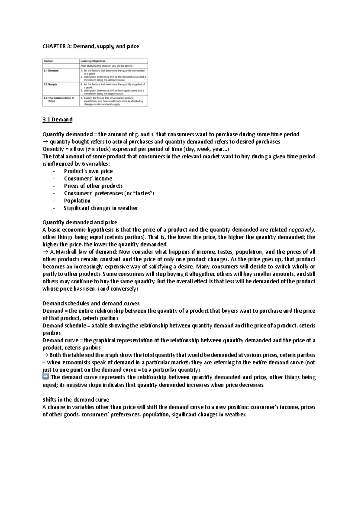 ECON 201 CHAPTER 3 - Summary of Demand, Supply, and Market Price - Studocu