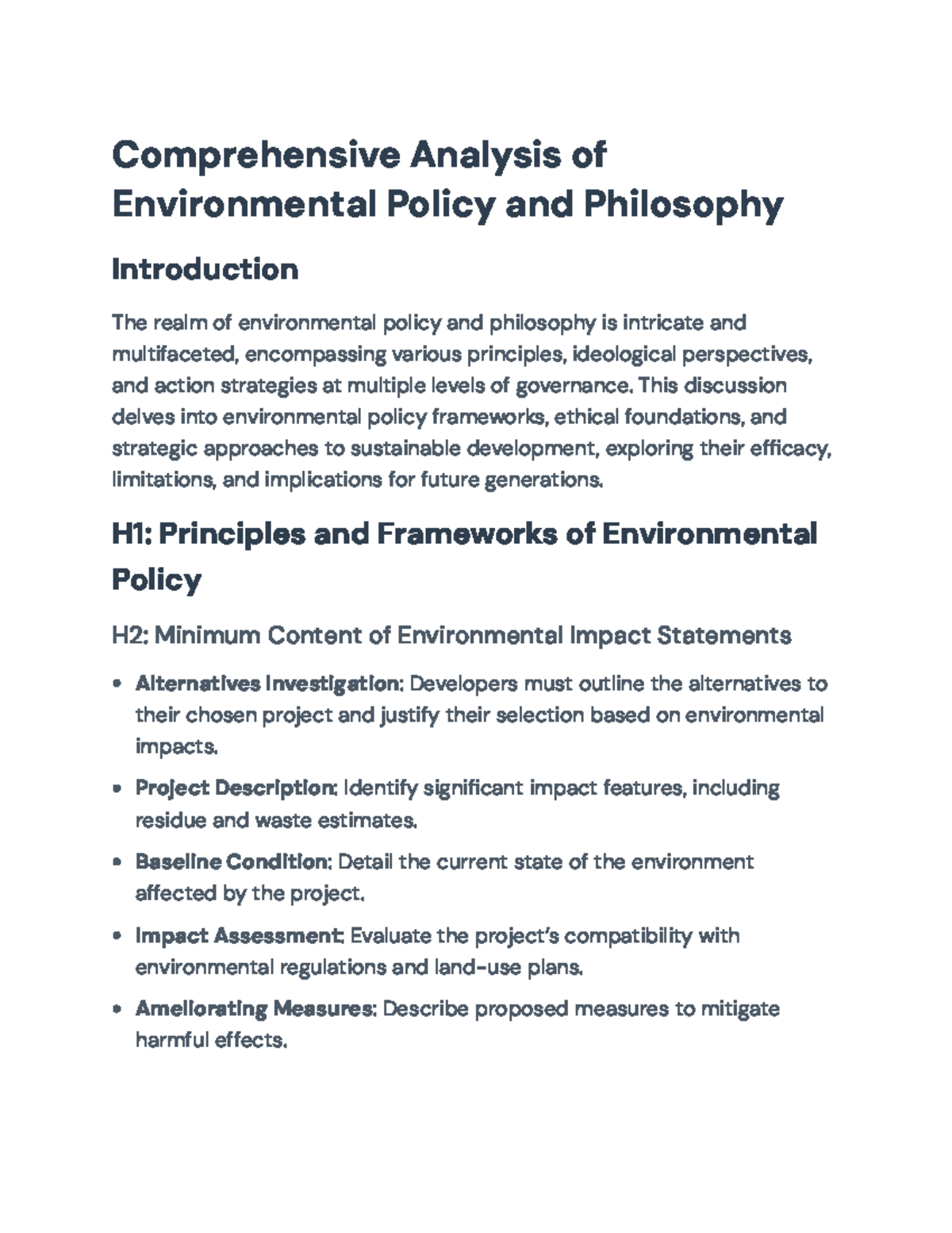 Comprehensive Analysis of Environmental Policy and Philosophy ...
