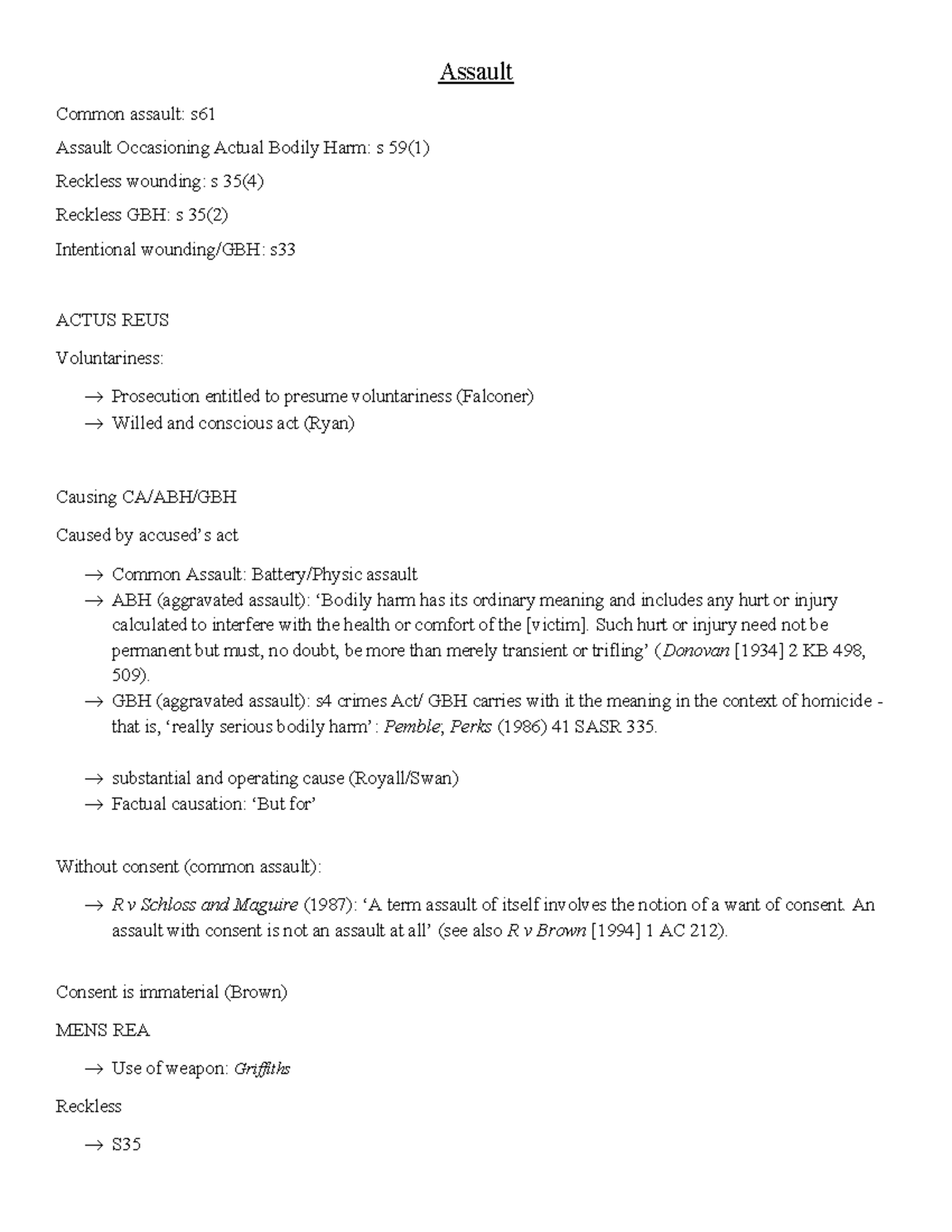 Assault Law Overview: Key Sections & Definitions for Exam Preparation ...
