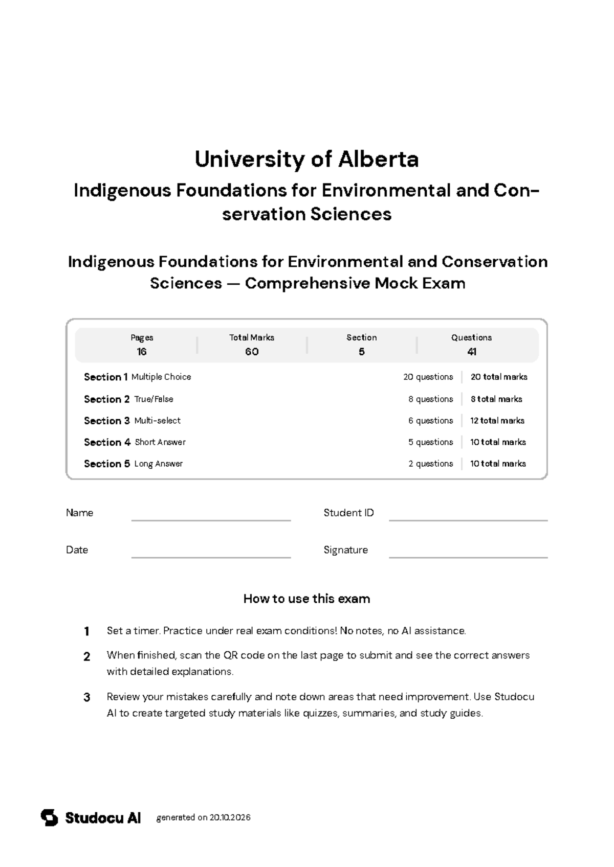 Indigenous Foundations for Environmental Sciences - Mock Exam - Studocu