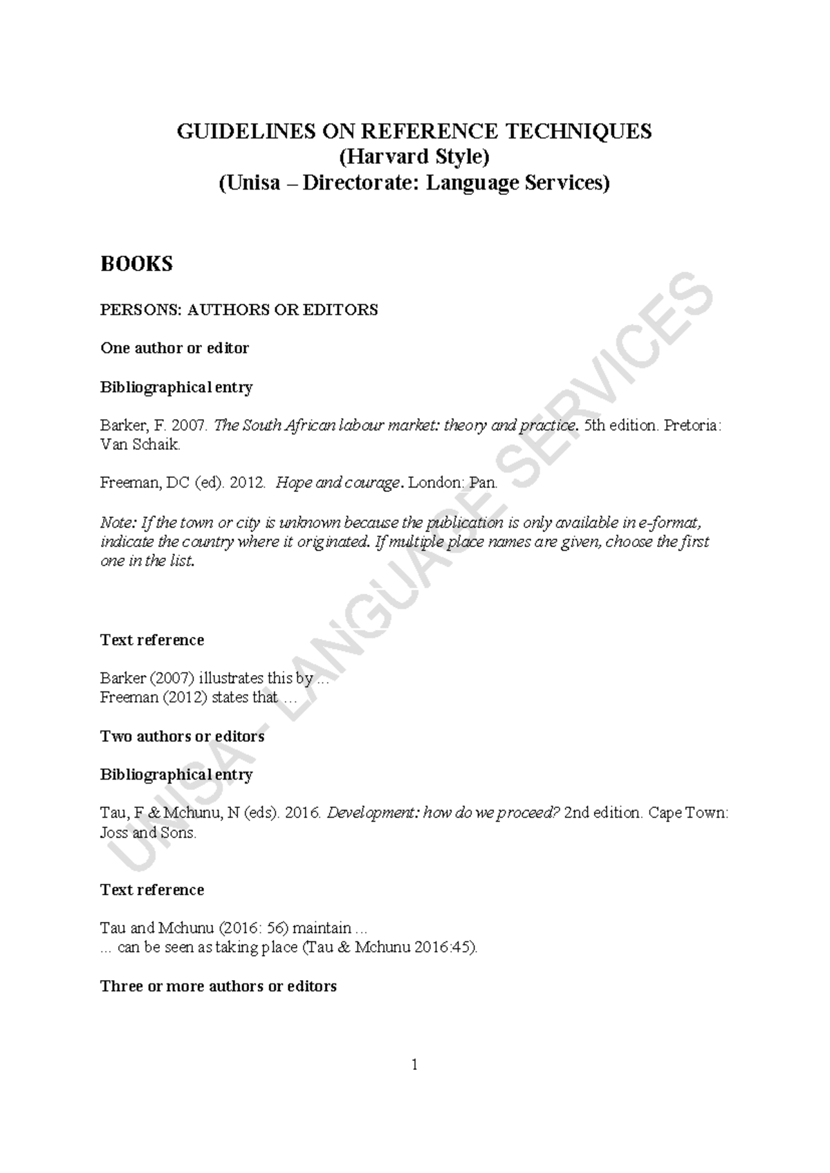 Harvard Style Referencing Guidelines (Unisa 2016) - Studocu