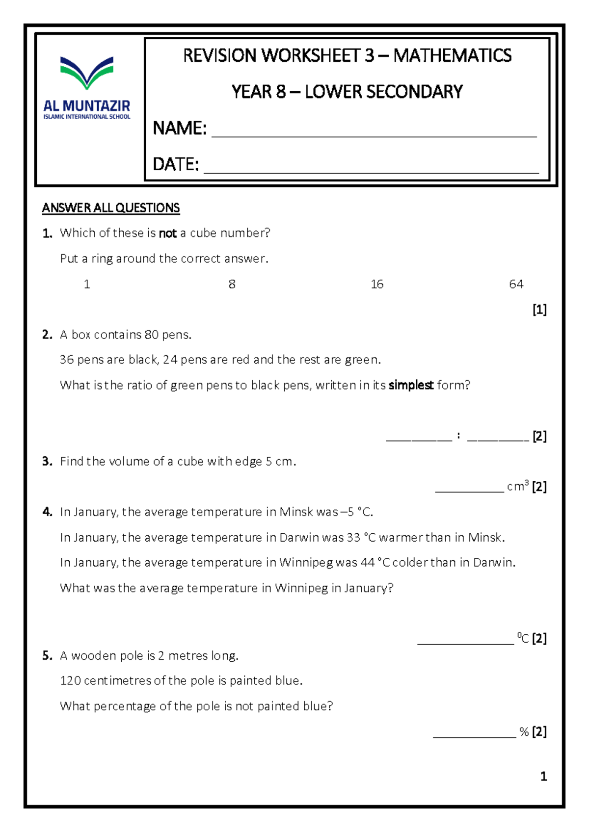 YEAR 8 Mathematics Revision Worksheet 3 - April 2026 - Studocu